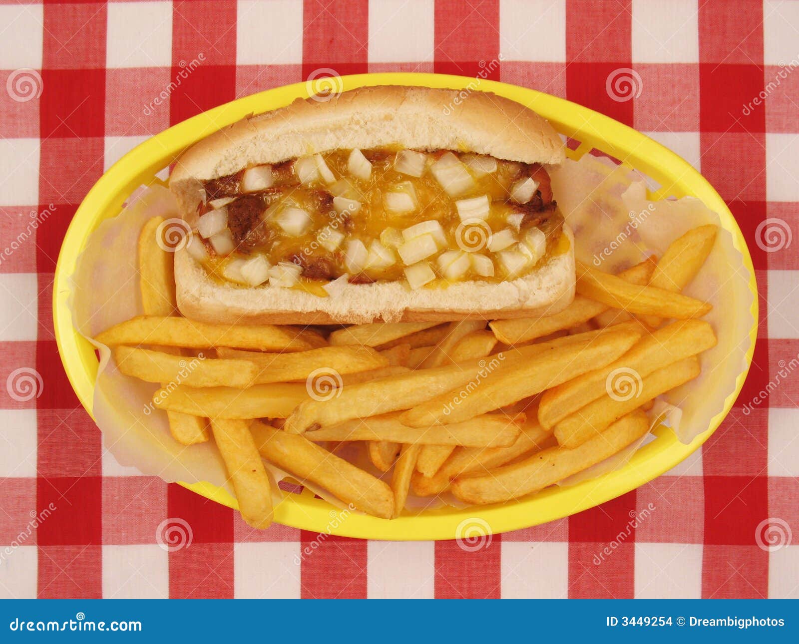Chili Cheese Dog with Fries Stock Photo Image of fair, bread 3449254