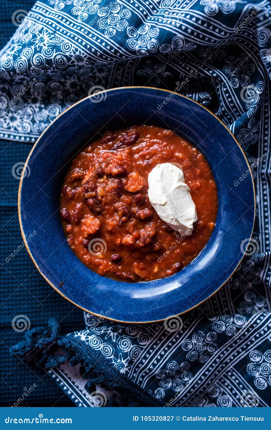 Chili Con Carne with Creme Fraiche Stock Image - Image of leek, food ...