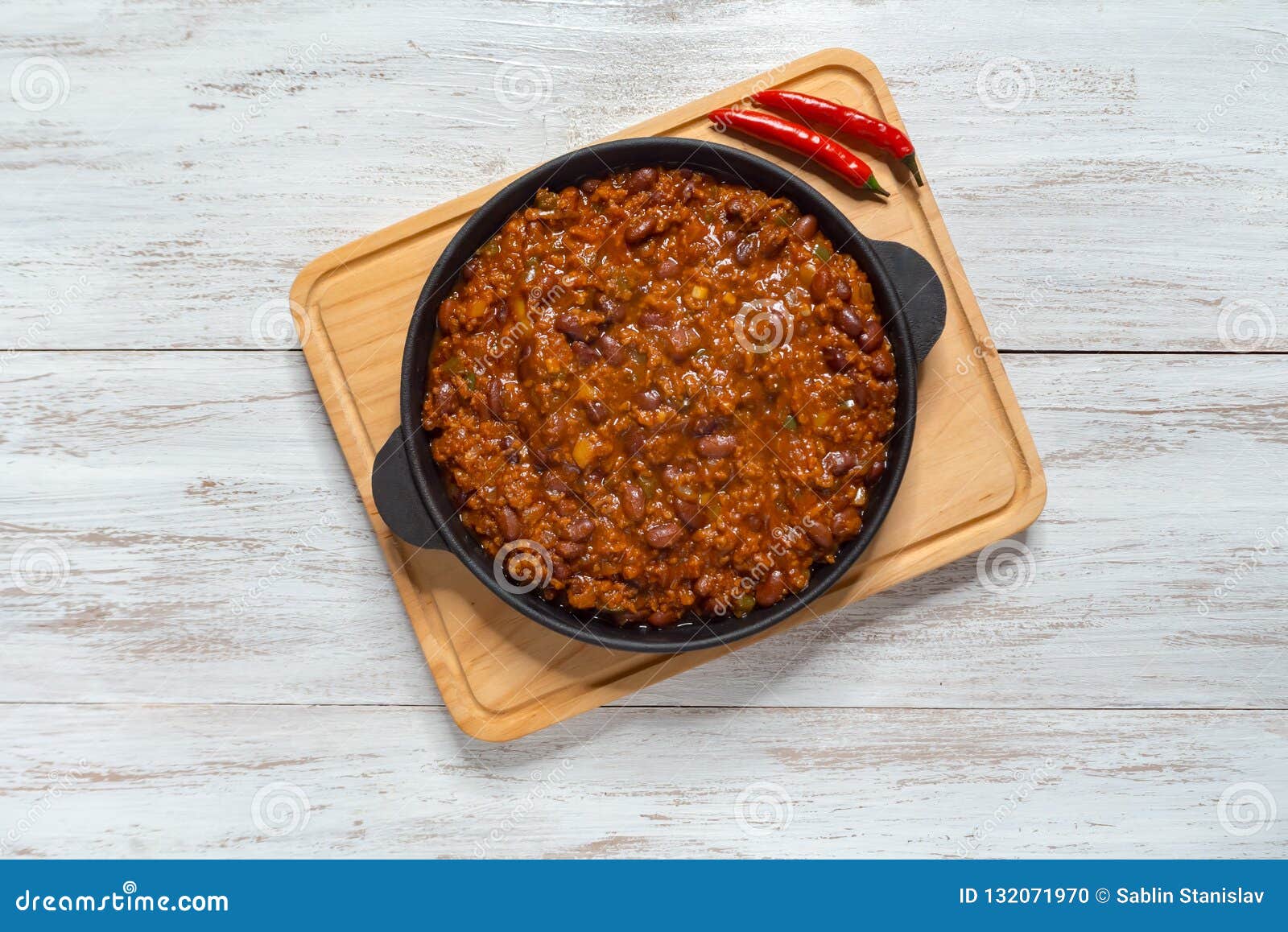 Chili Con Carne in Frying Pan. Texas Chili. Stock Photo Image of