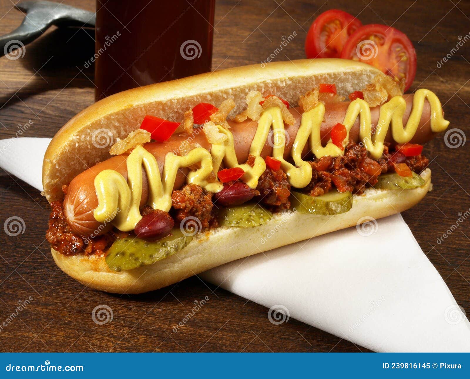 Chili Con Carne Hot Dog stock image. Image of dinner 239816145