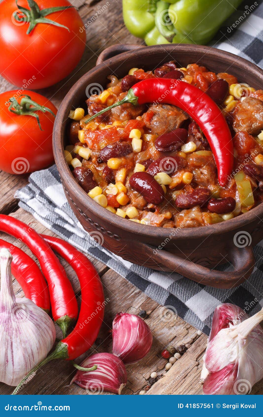 Chili Con Carne in a Pot and Ingredients. Vertical Stock Image - Image ...