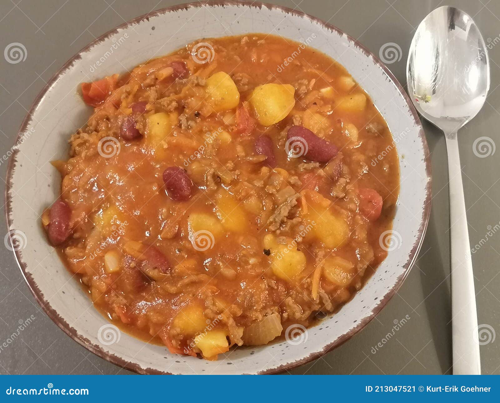 Chili Con Carne with Potatoes and Beans Stock Image Image of salad