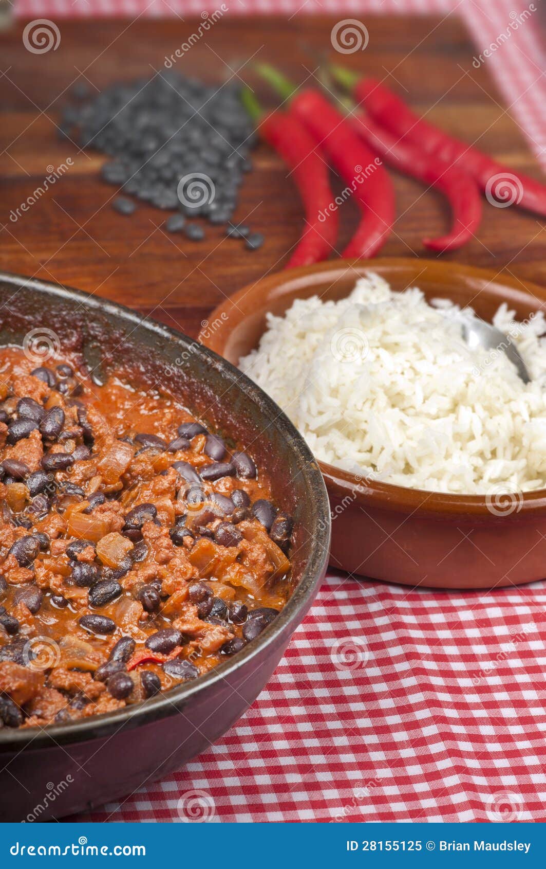 Chili Con Carne With Rice, Beans And Peppers Stock Image Image of