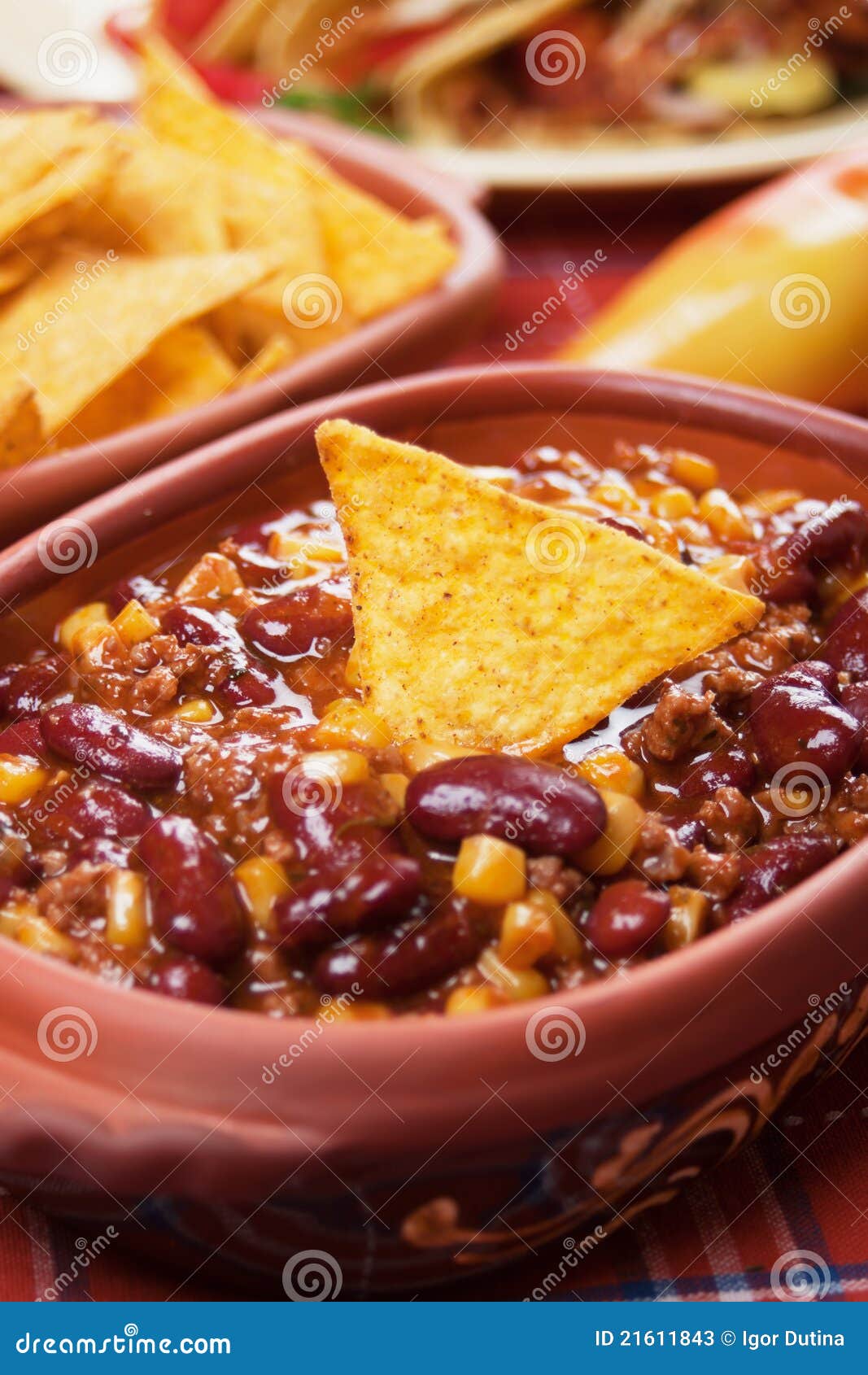 Chili Con Carne with Tortilla Chips Stock Image Image of chips, mexican 21611843