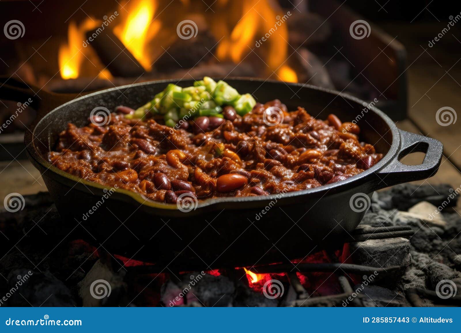 Chili Cooking in a Cast Iron Skillet Stock Illustration Illustration of tomatoes, iron 285857443