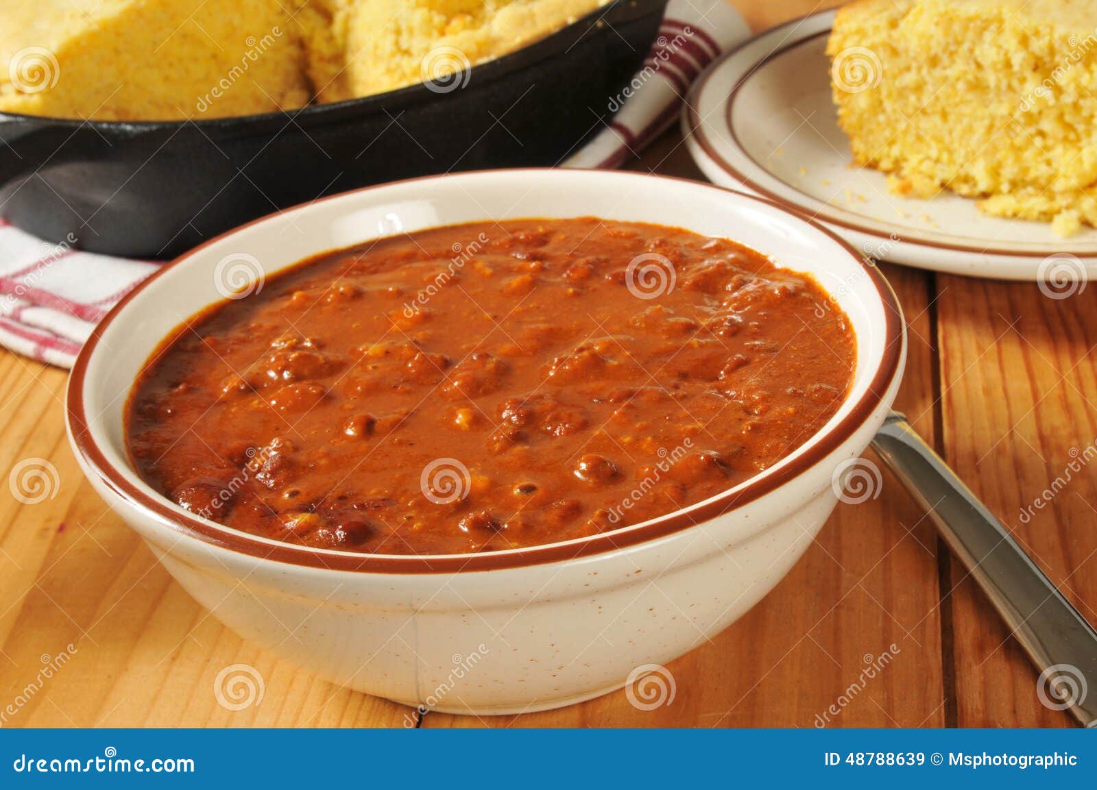 Chili and cornbread stock image. Image of chili, meat 48788639