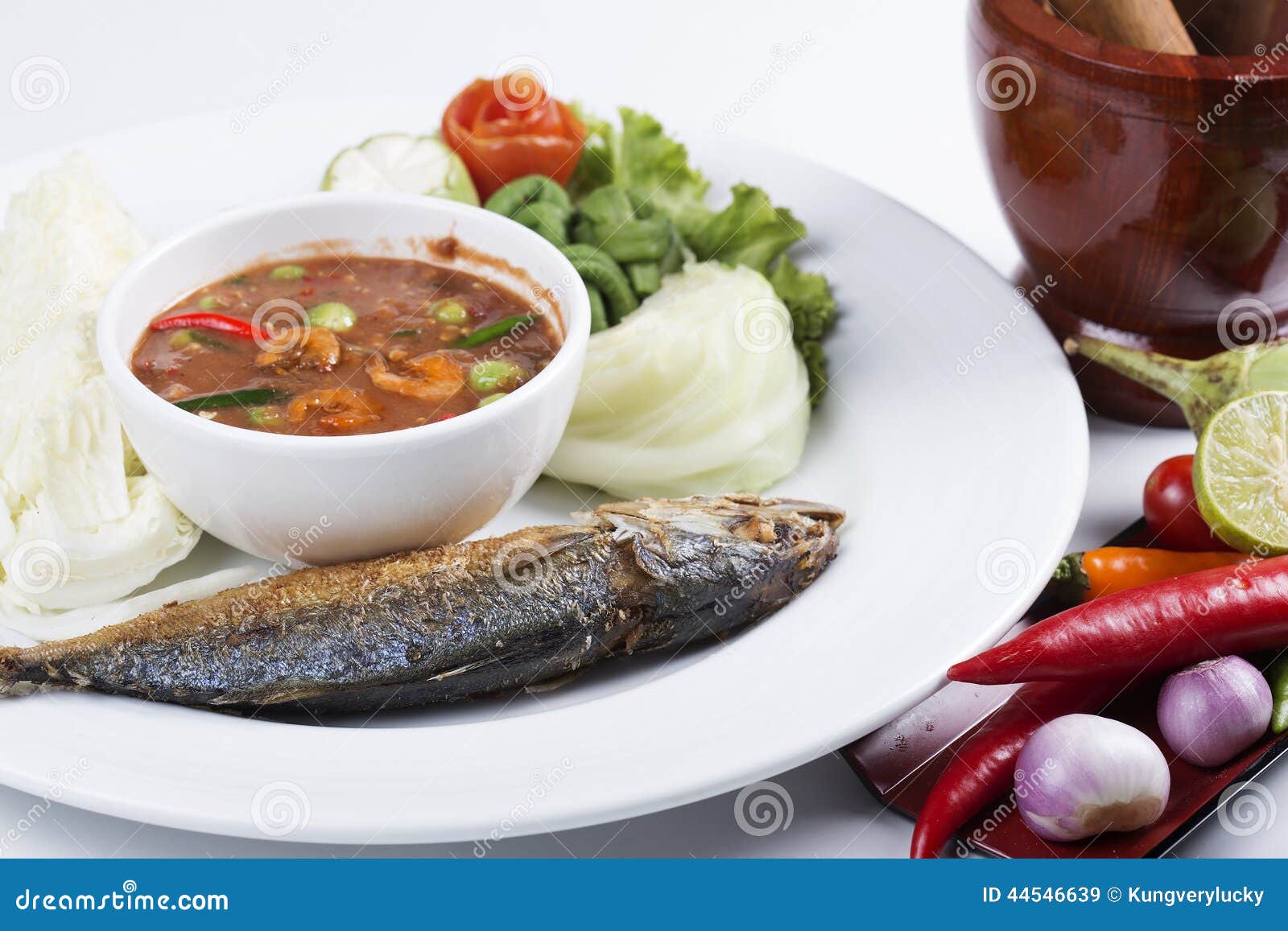 Chili Paste with Fried Mackerel and Vegetable Stock Image Image of
