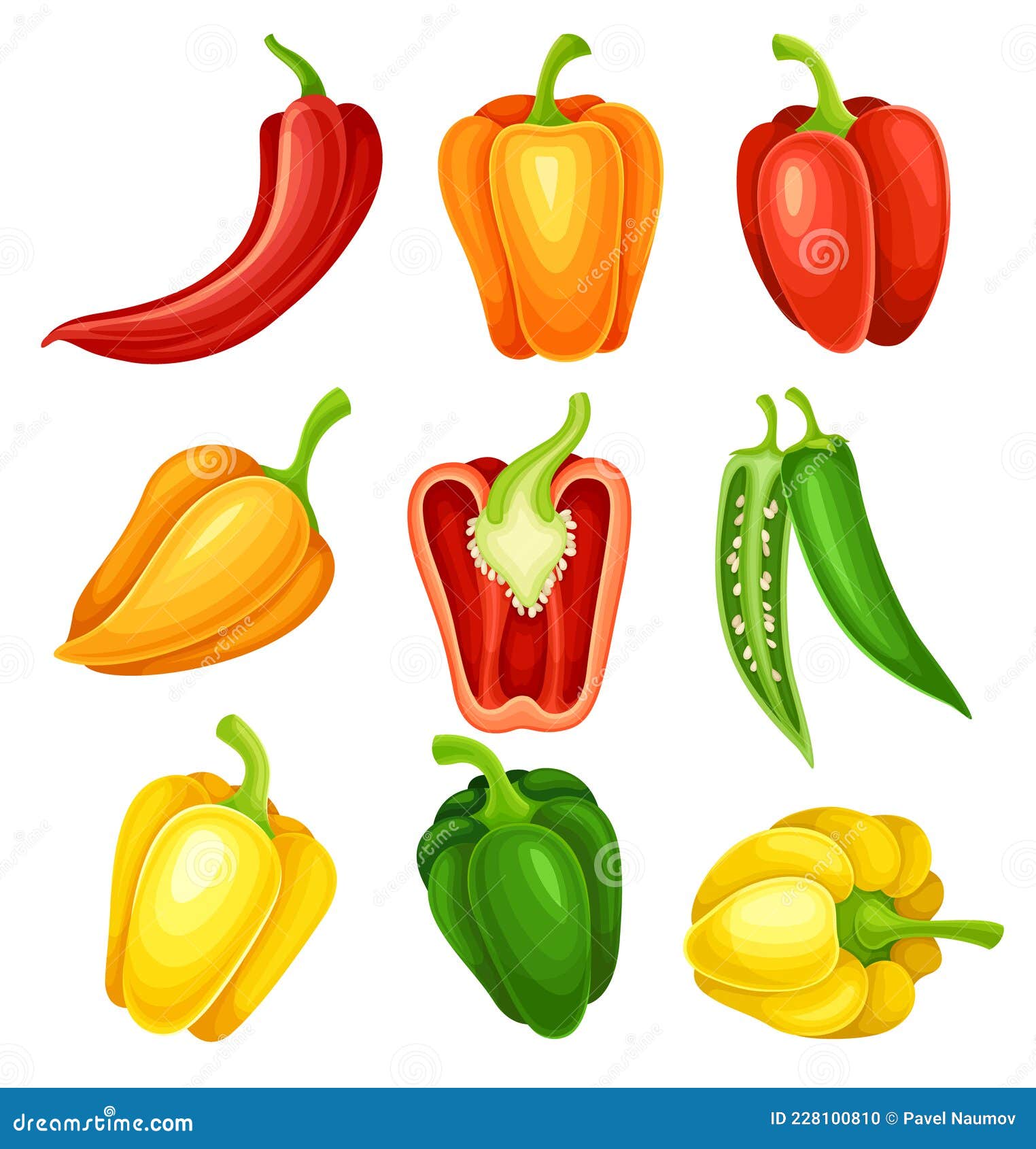 chili pepper and bell pepper colorful vegetable ingredient for culinary  set