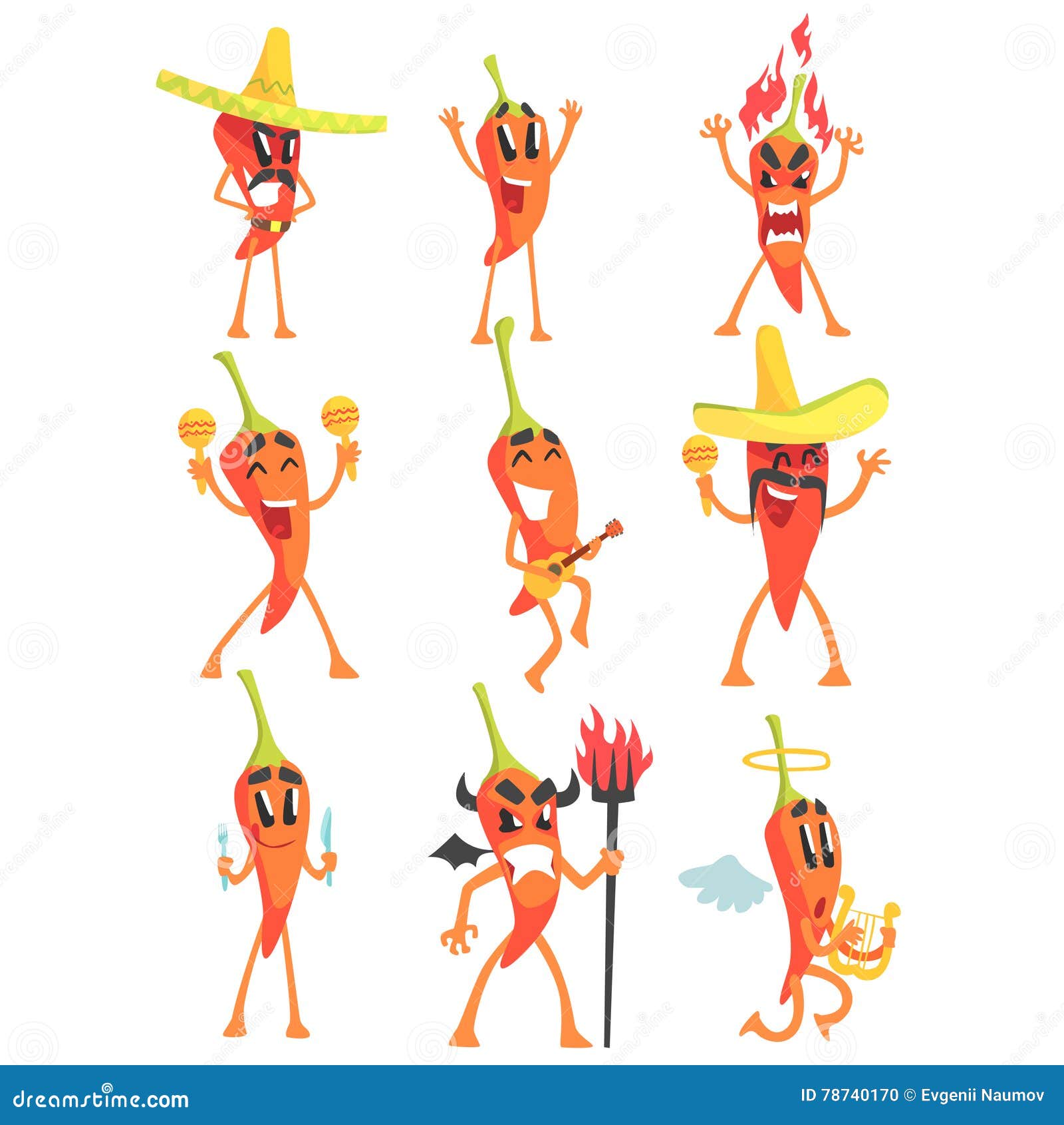 chili pepper cartoon character emotion s set