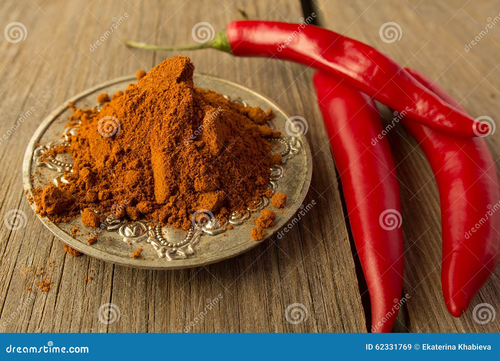 Chili Pepper and Chili Powder on Silver Dish Stock Image Image of