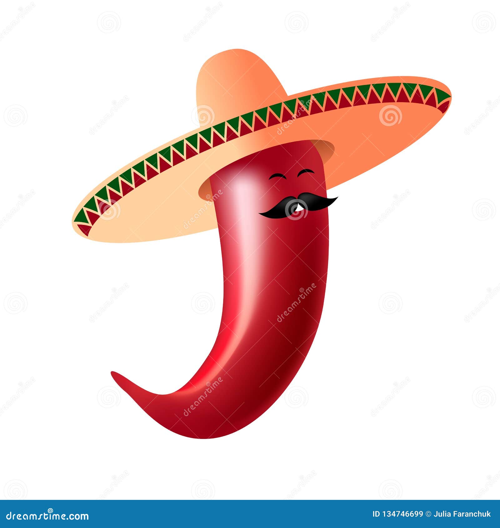 Chili Pepper Mexican with a Mustache and in a Sombrero Stock
