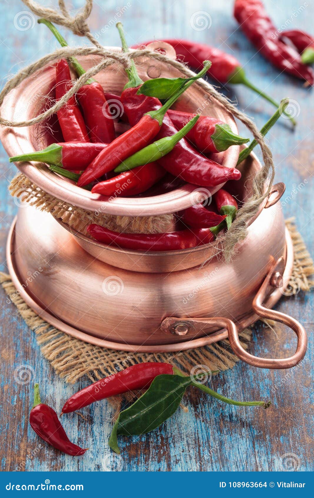 Chili Peppers in a Copper Pot Stock Photo Image of leaf, lifestyle