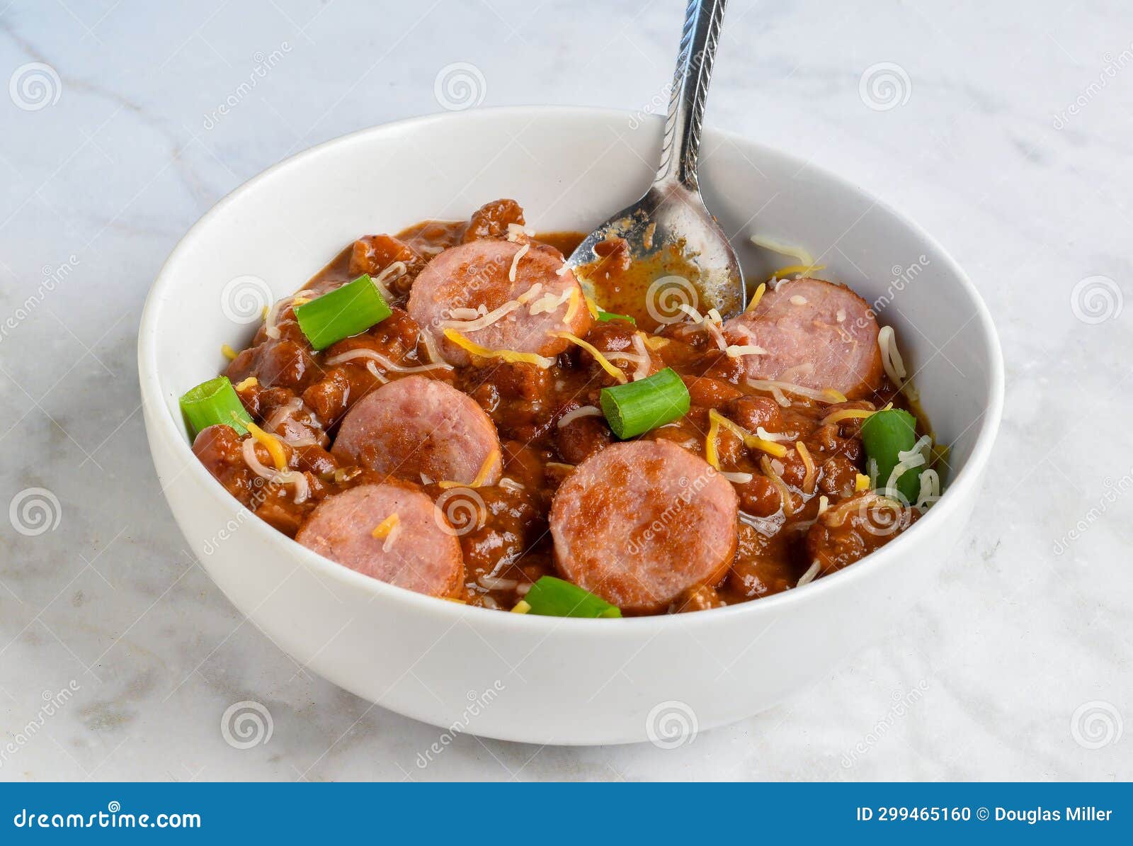 Chili Top with Kielbasa , Scallions and Cheese Stock Photo Image of
