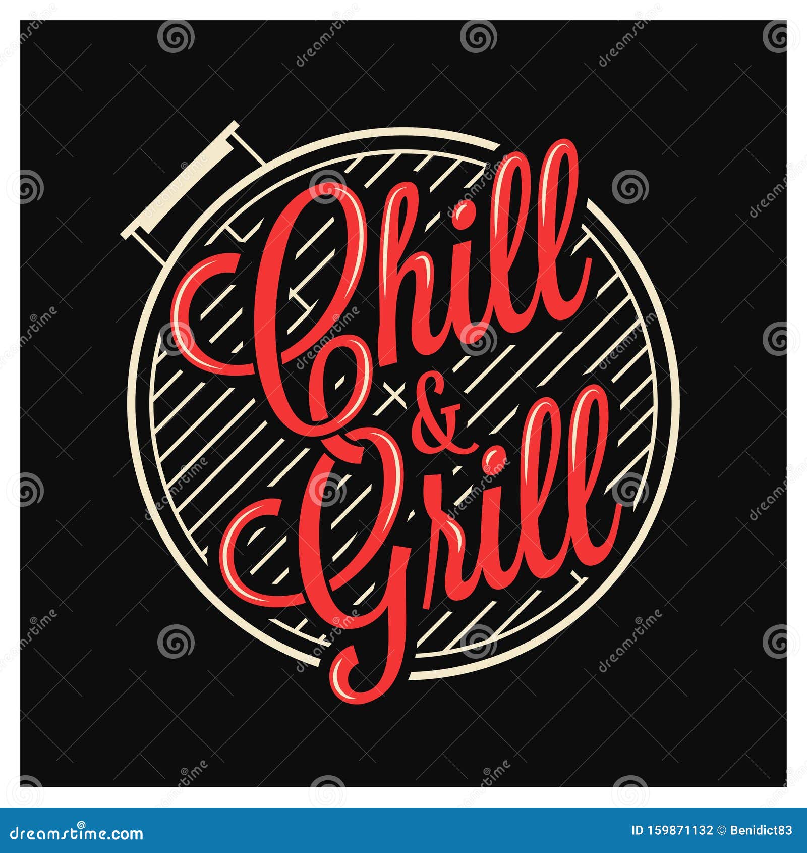 chill and grill lettering. bbq grill logo on black