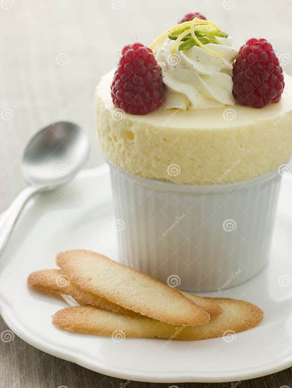 Chilled Lemon Souffle with Langue De Chat Biscuits Stock Image Image