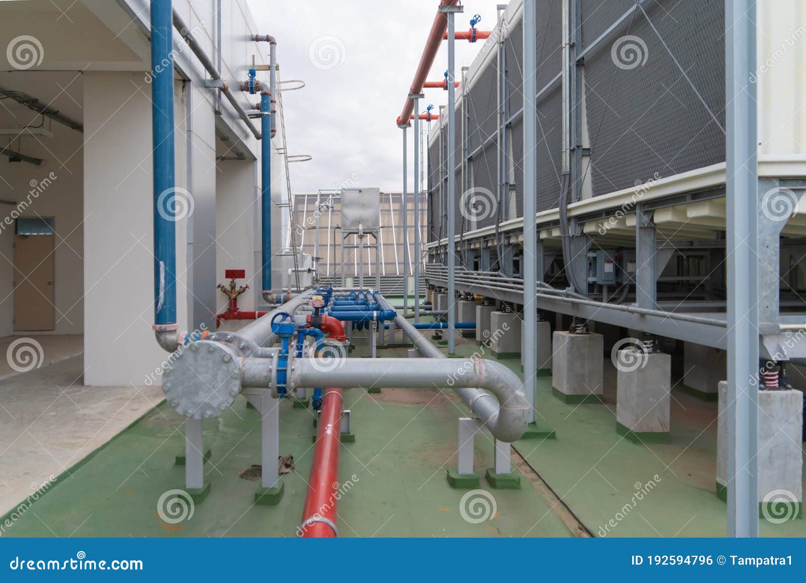 Chiller Tower or Cooling Tower on Rooftop of a Office Building. System