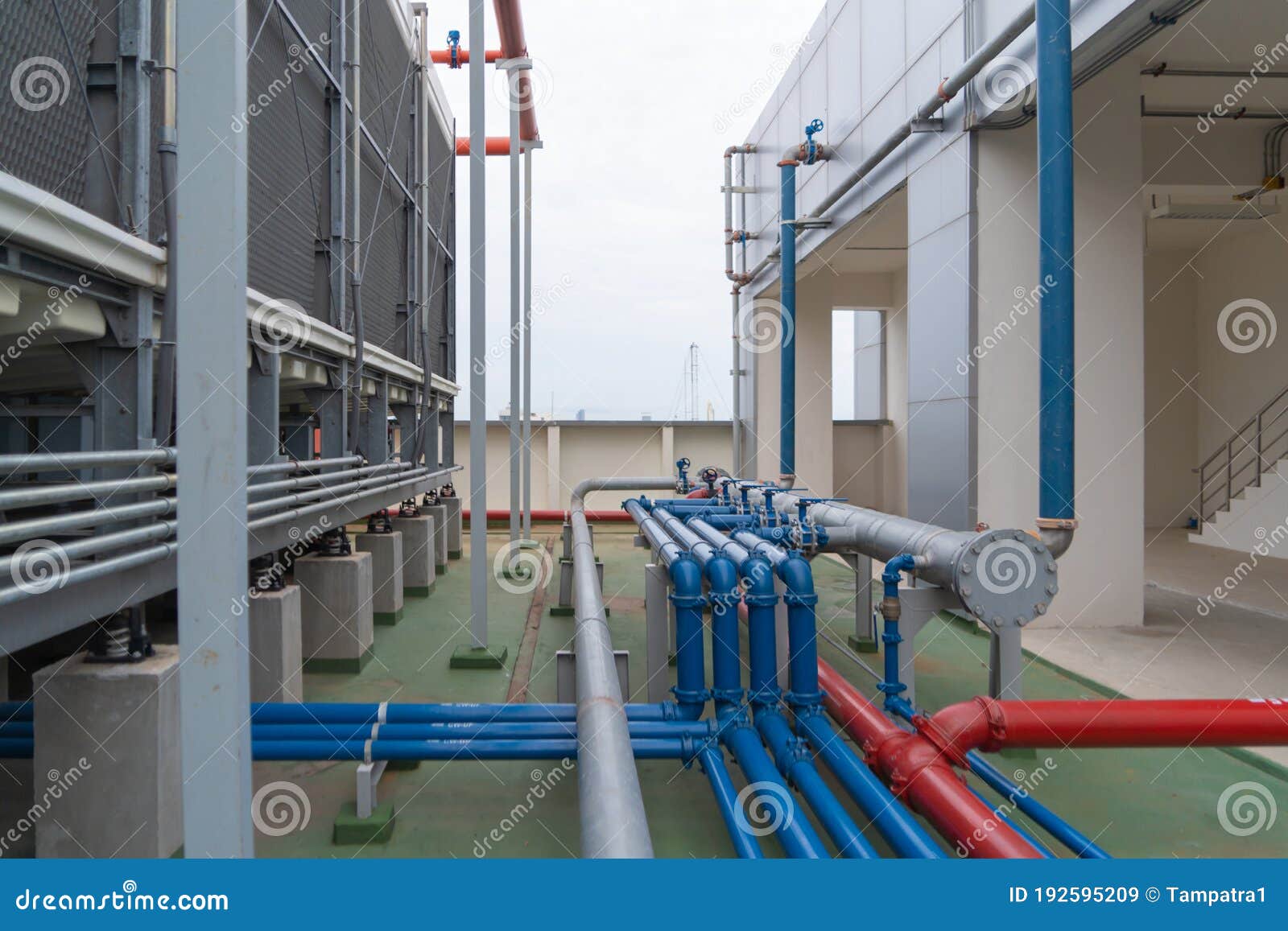 Chiller Tower or Cooling Tower on Rooftop of a Office Building. System