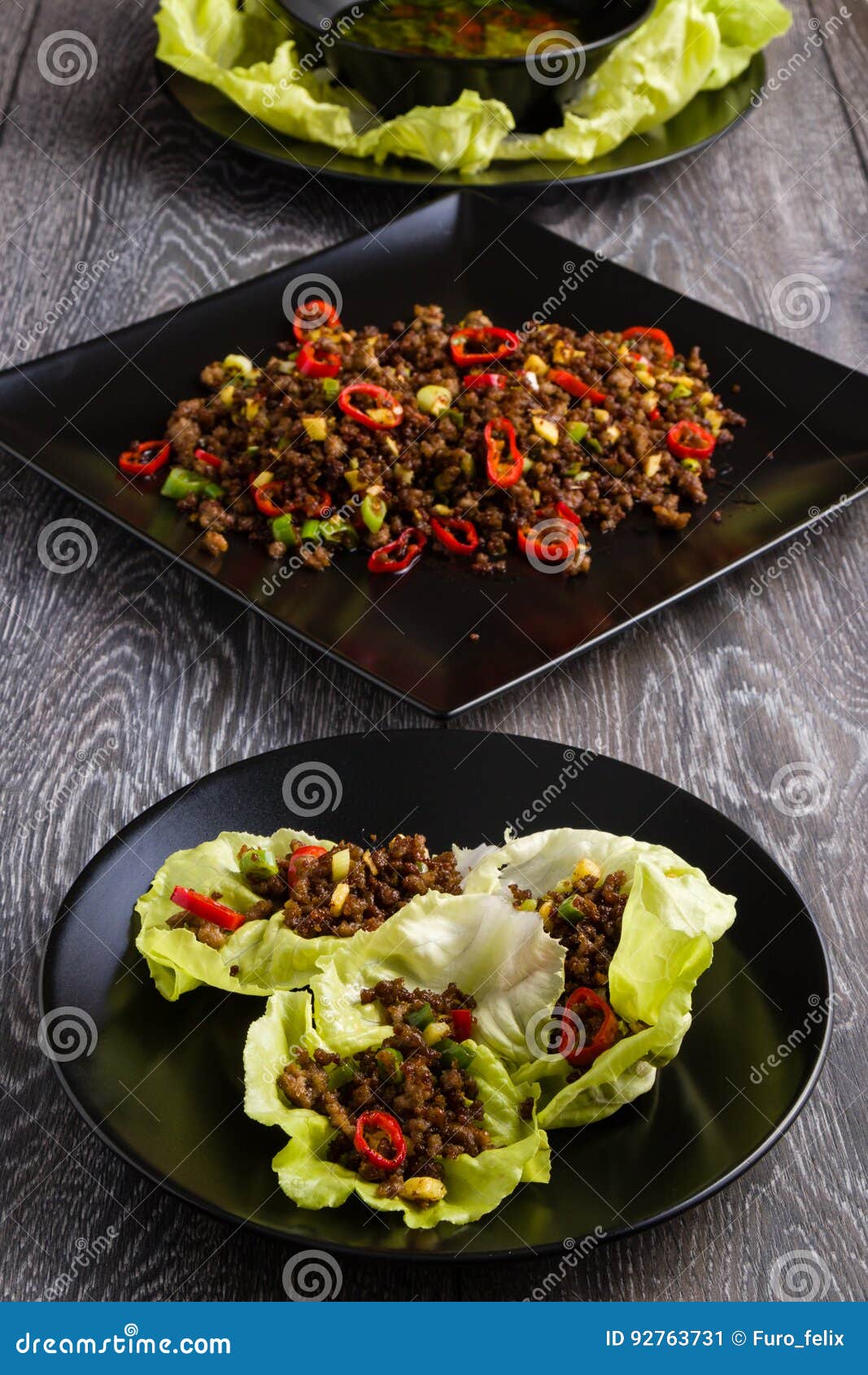 Chilli beef lettuce wraps stock image. Image of recipe 92763731