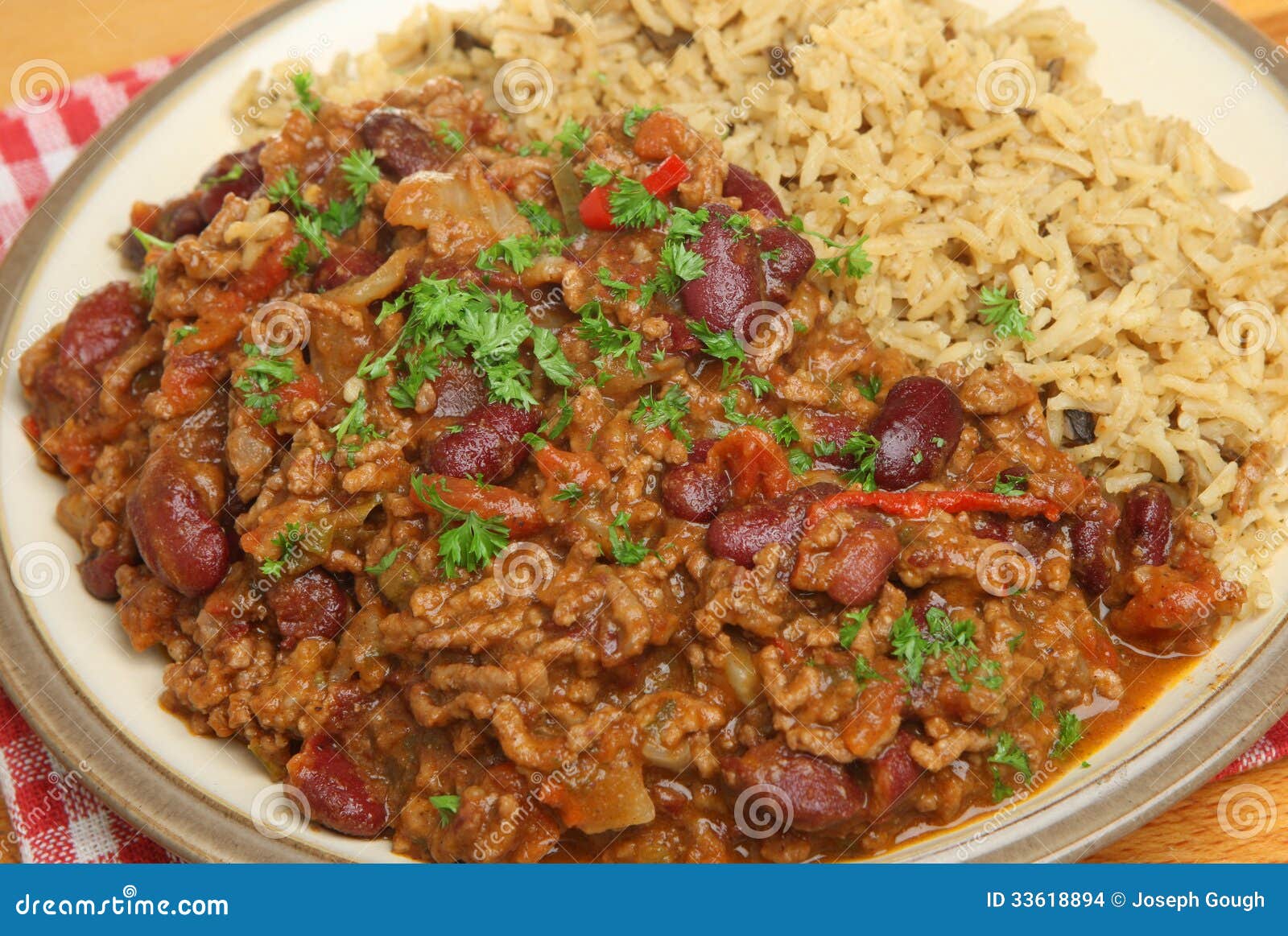Chilli Con Carne with Brown Rice Stock Photo Image of parsley