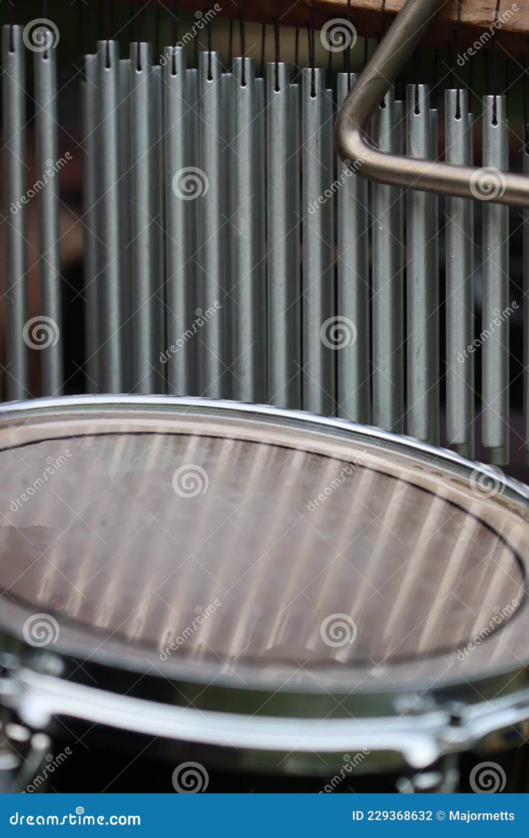 Chimes Reflected on Front Ensemble Percussion Rack Snare Drum with