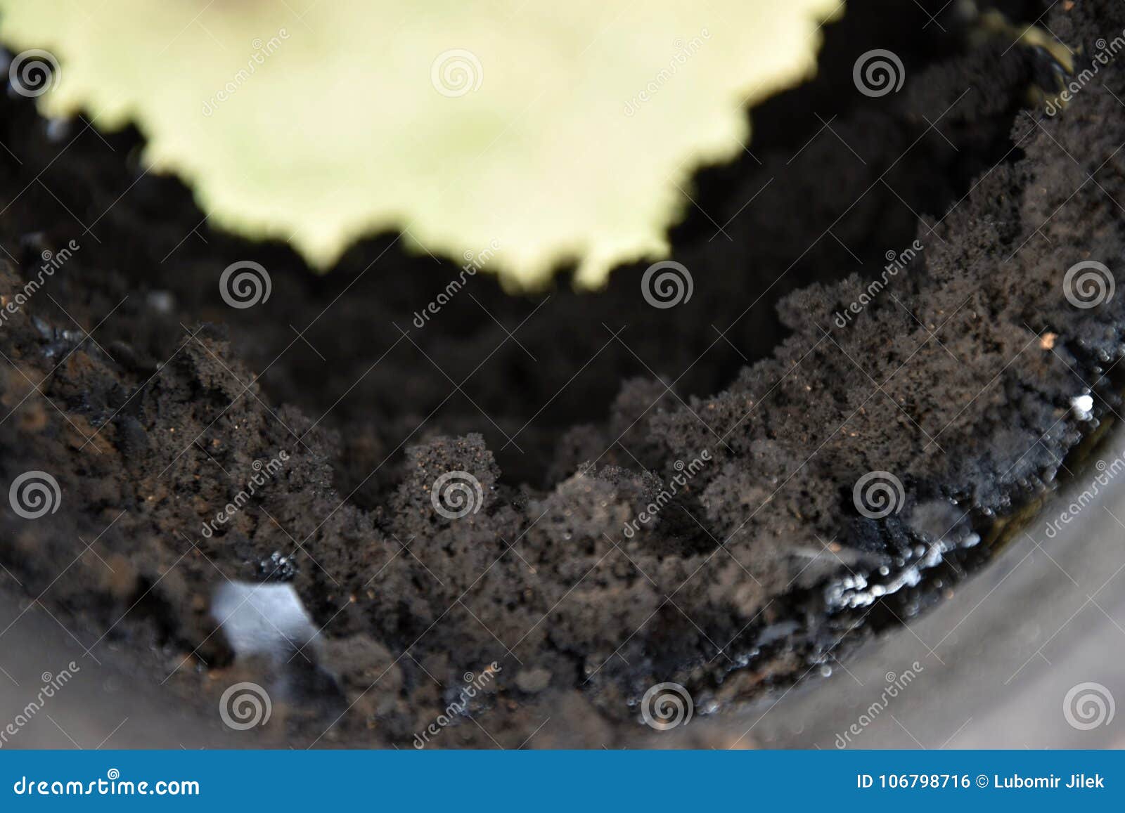 chimney flue pipe covered with a thick layer of soot.