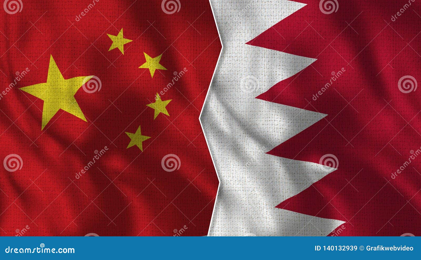 china and bahrein half flags together