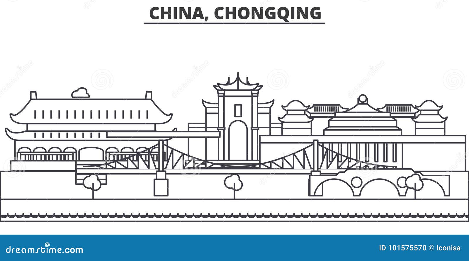 china, chongqing architecture line skyline . linear  cityscape with famous landmarks, city sights