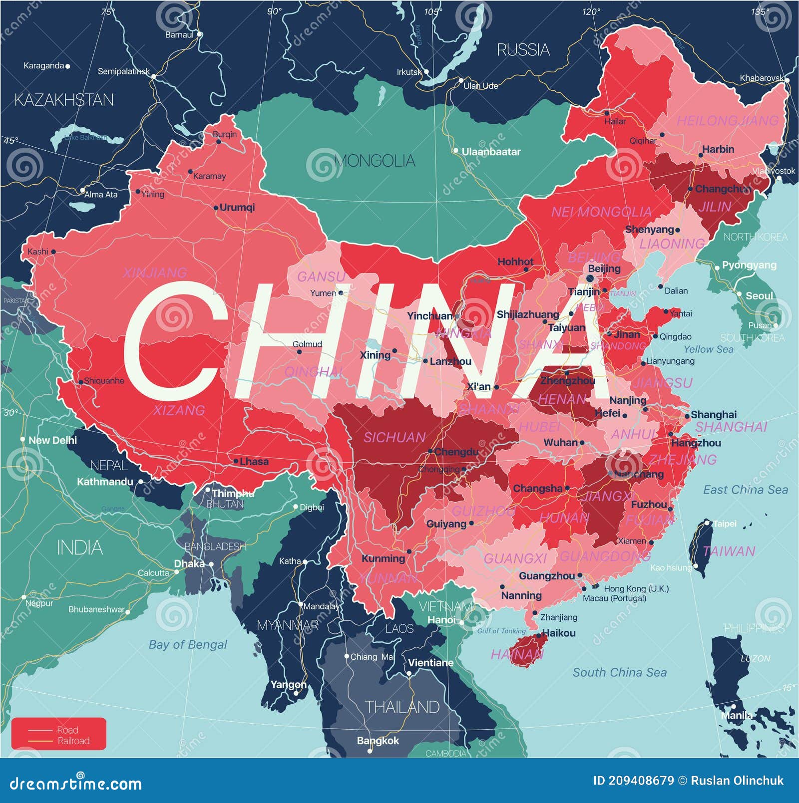 China Country Detailed Editable Map Stock Vector Illustration of