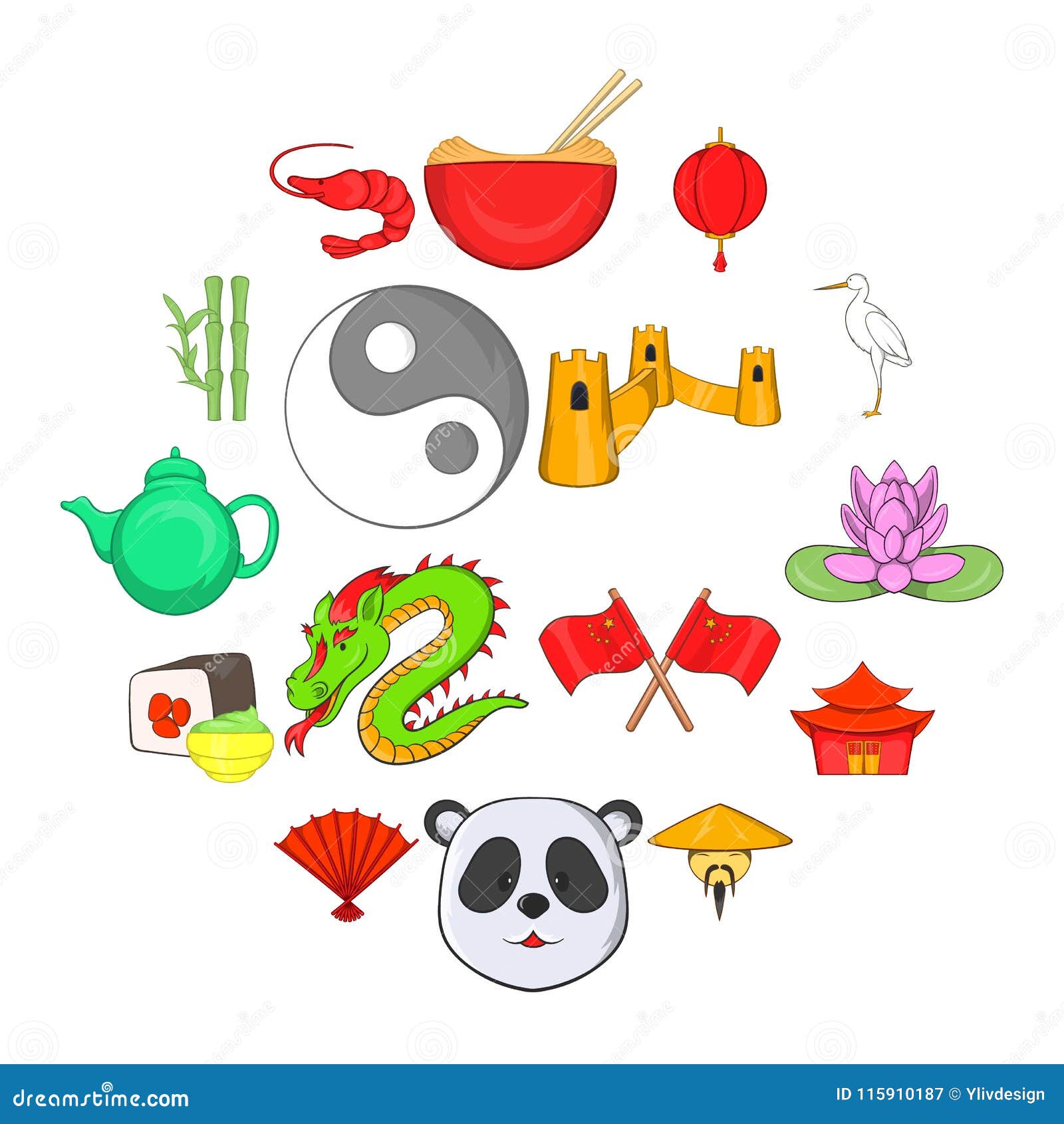China Icons Set, Cartoon Style Stock Vector - Illustration ...