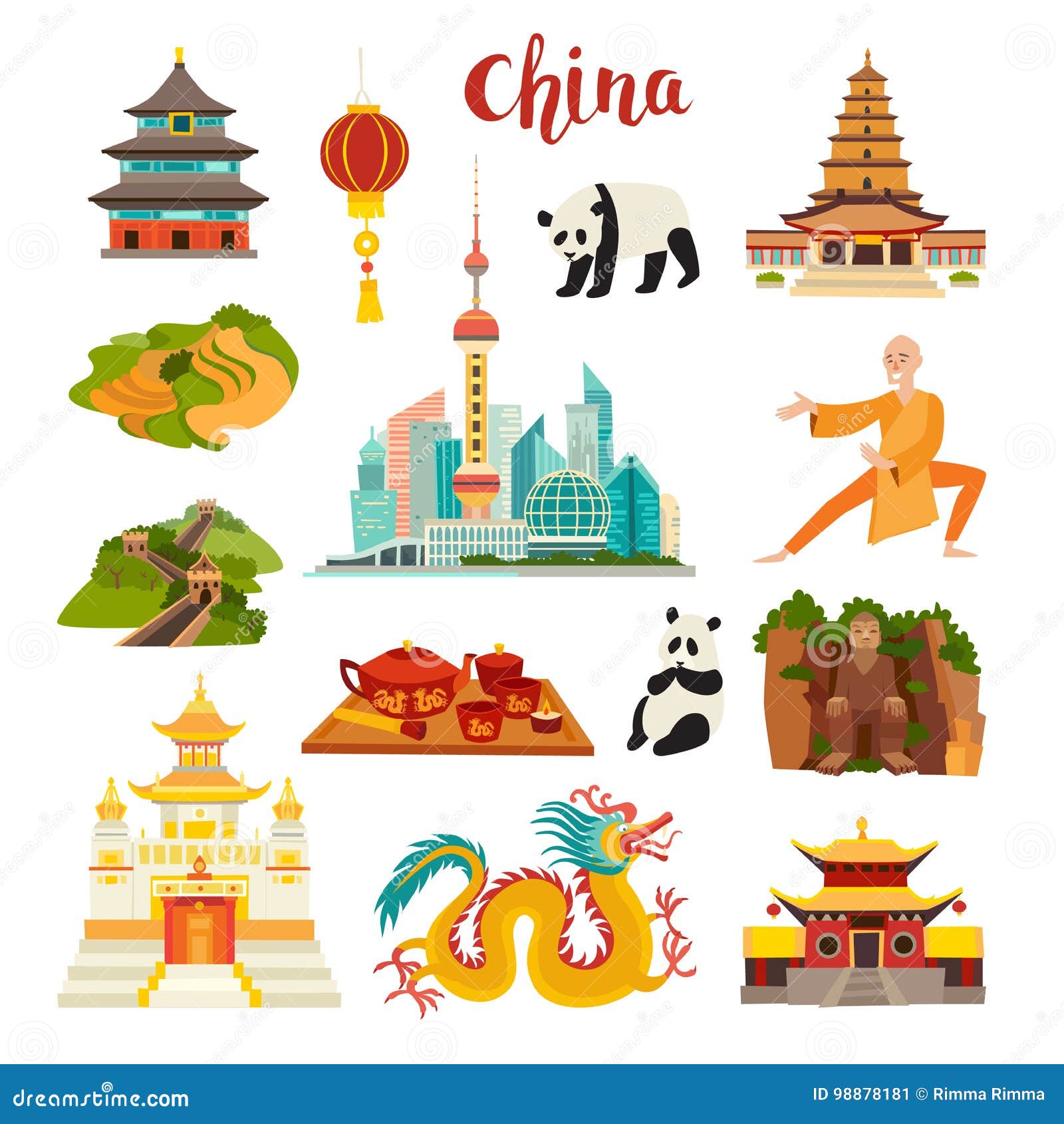 china landmarks  icons set