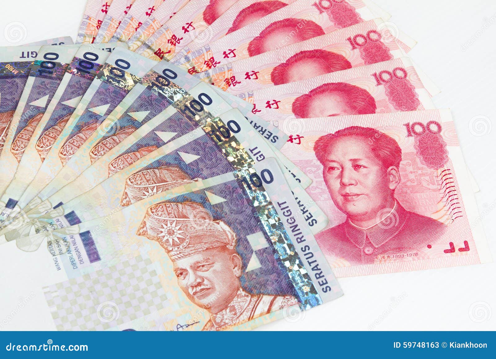 China and Malaysia Bills in White Background Stock Image Image of