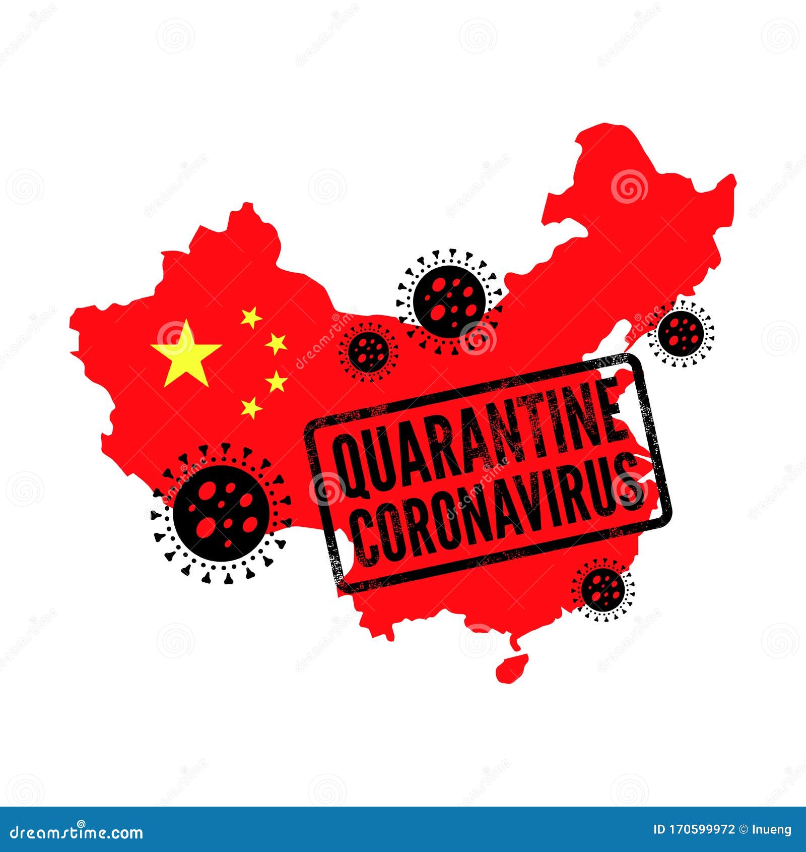 China Map with Quarantine Stamp Infected with Coronavirus, 2019nCoV