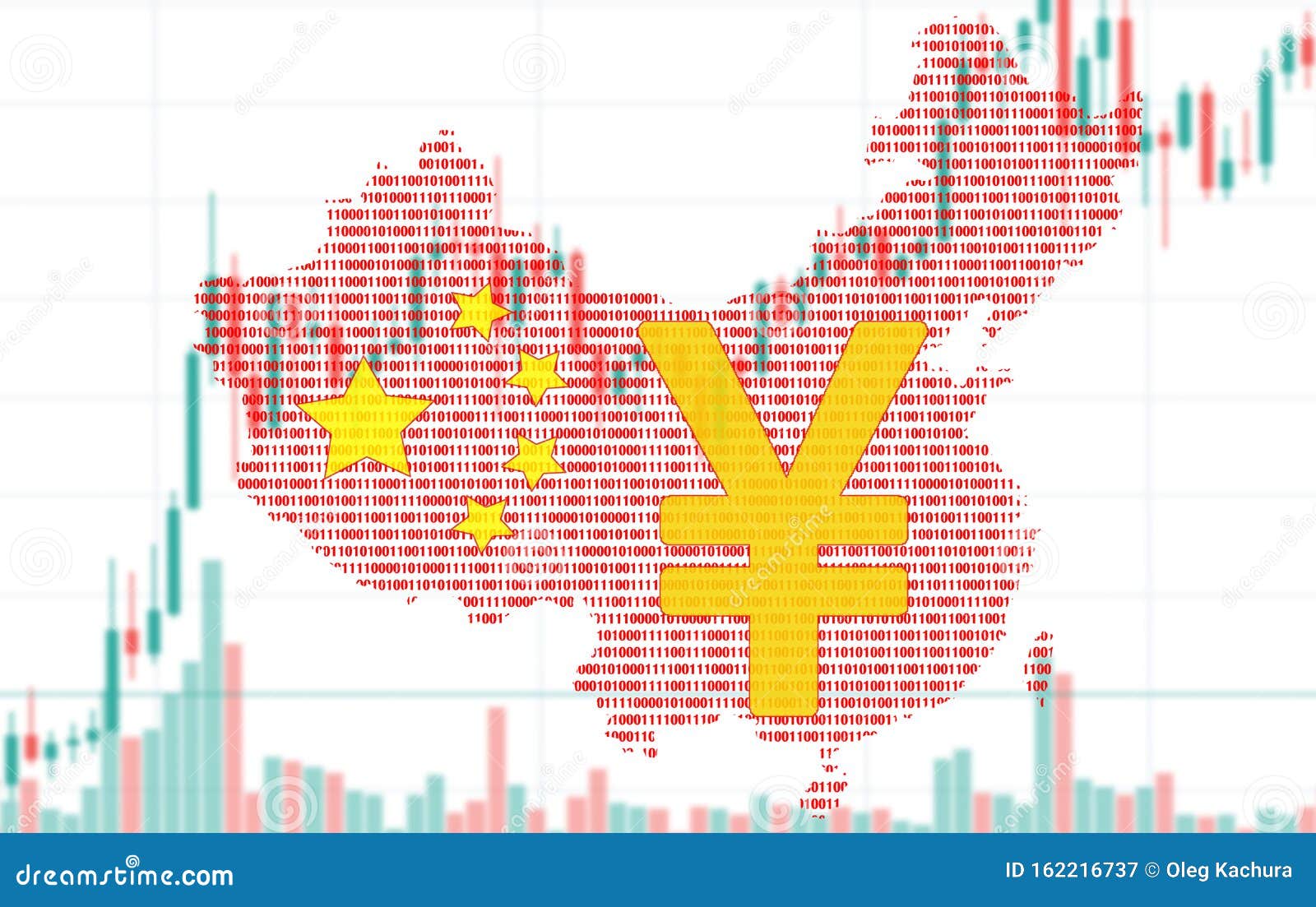 china map silhouette made of binary code against the background of the digital currency rate of china. china digital currency