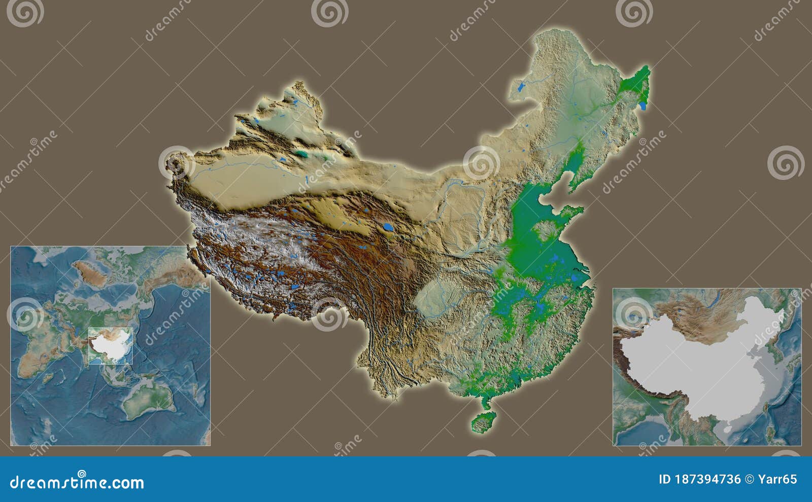 China Physical Country And Its Location Stock Illustration China Physical Country Its Location Close Up Region Center Large Scale World Map Color 187394736