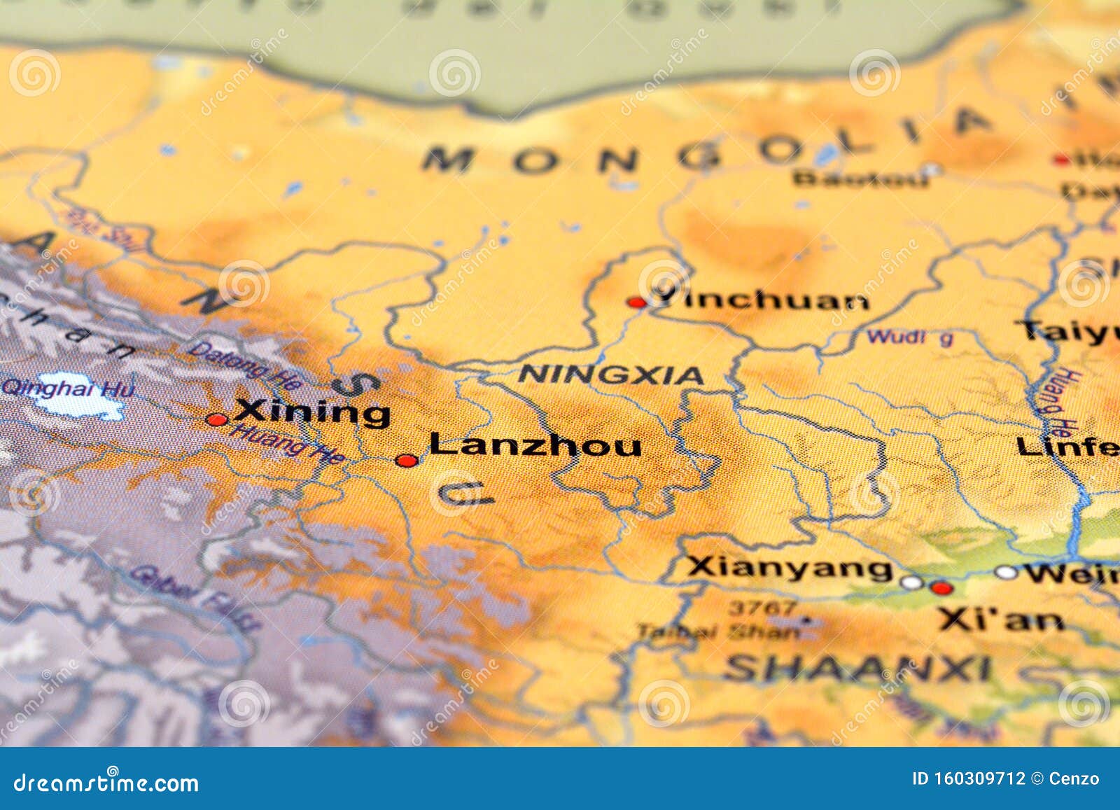 Roads Borders Rivers and Cities on the Map, Around the State of China 