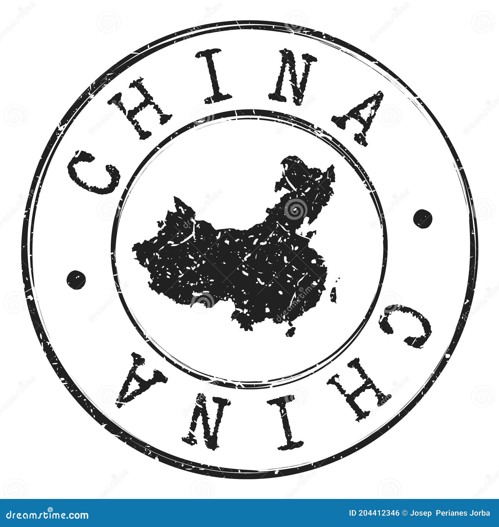 China Silhouette Map. Postal Passport Stamp Round Vector Icon Seal