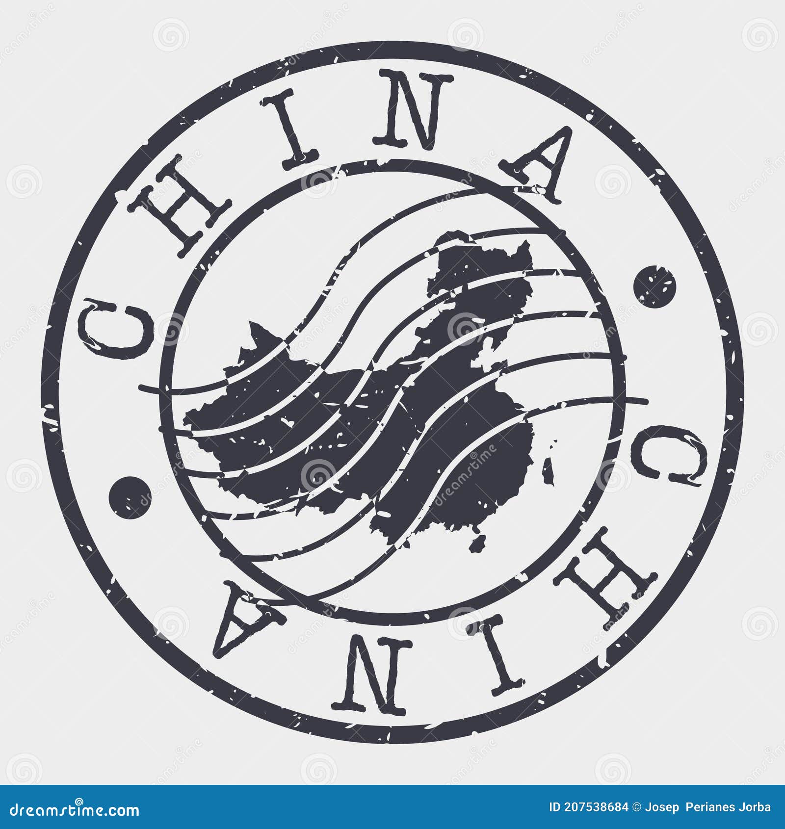 China Stamp Postal. Map Silhouette Seal. Passport Round Design. Vector
