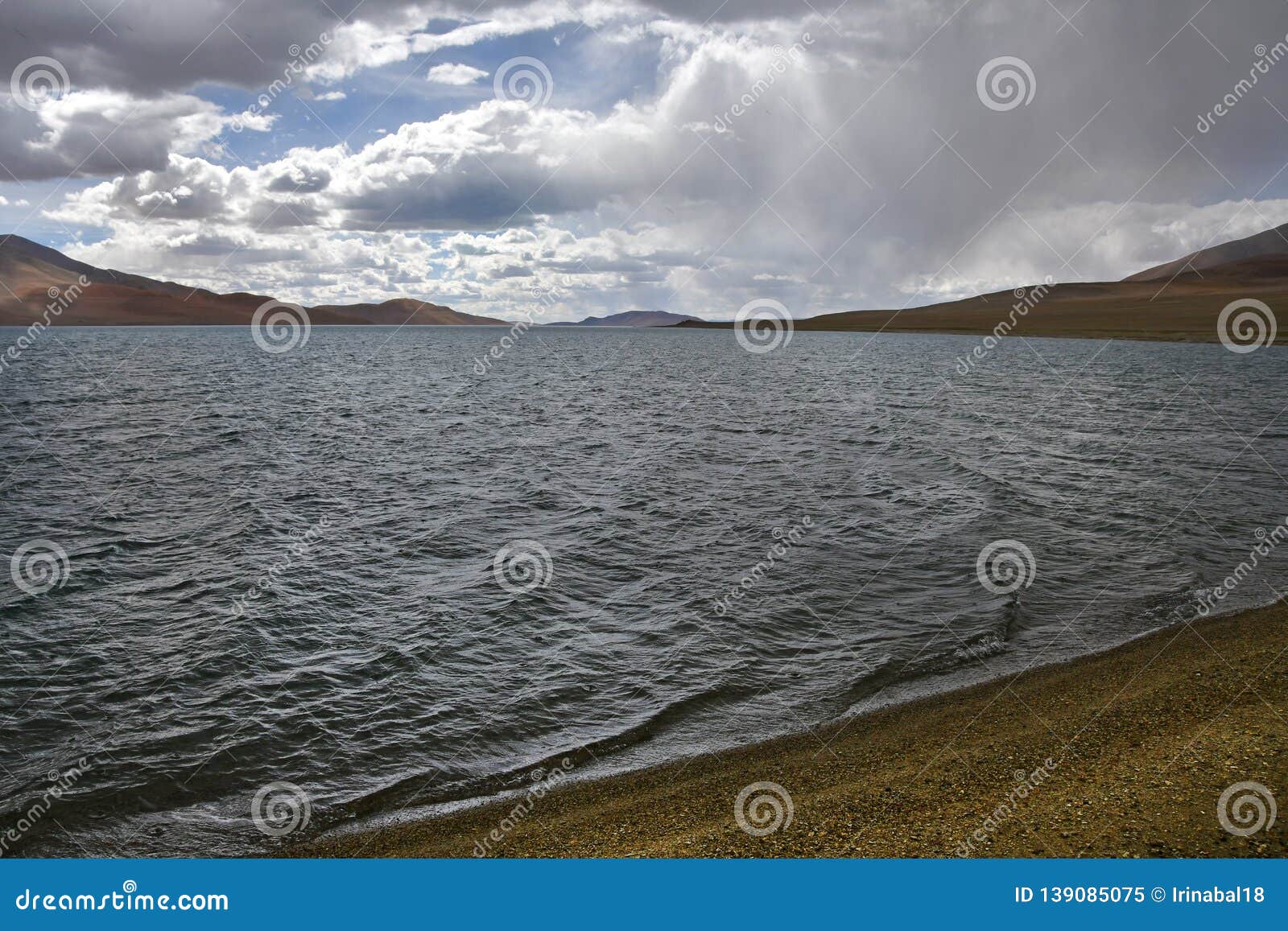 china, tibet. heavy rain over the lake ngangla ring tso in summer