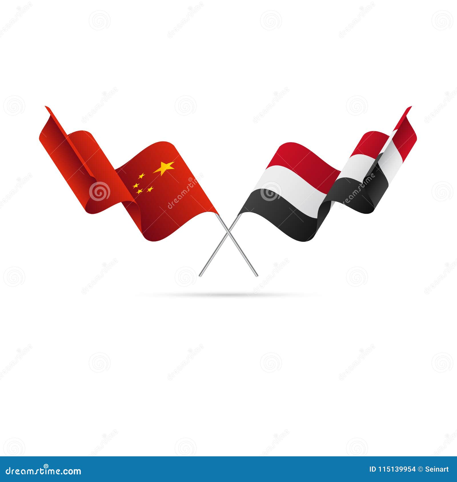 China and Yemen Flags. Vector Illustration. Stock Vector Illustration of white, isolated