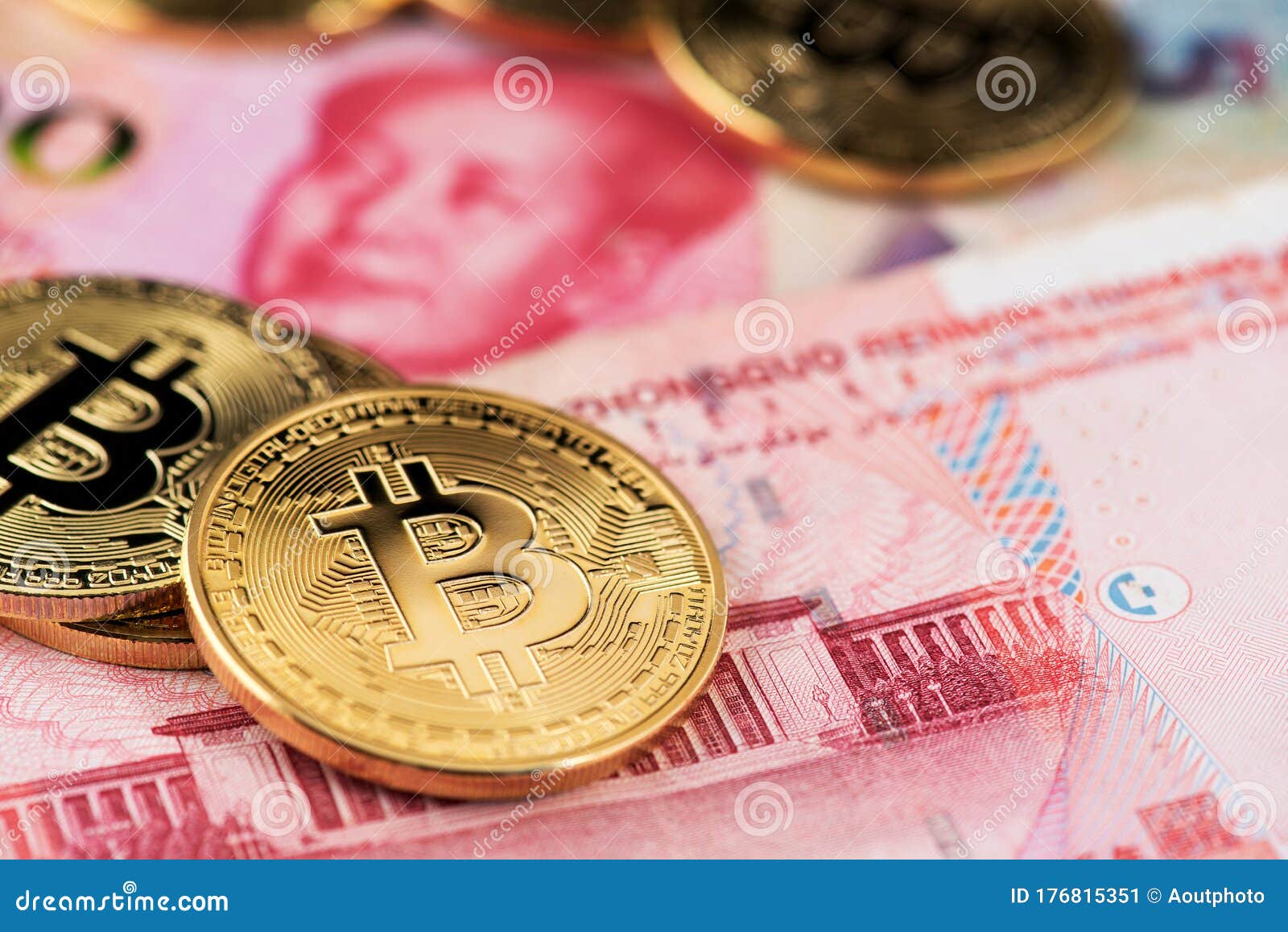 China Yuan Banknotes And Bitcoin Cryptocurrency Coins ...