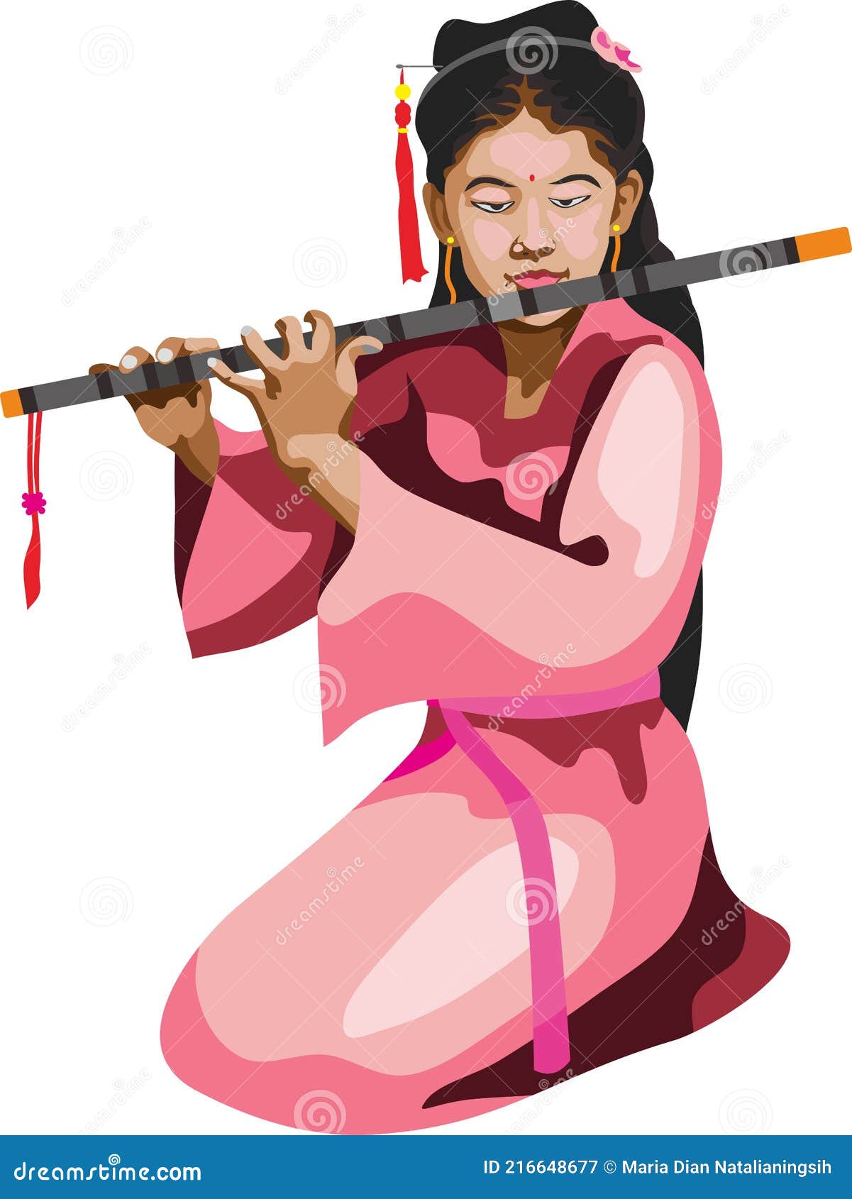 Girl Play Chinese Flute Music Vector Illustration Stock Vector