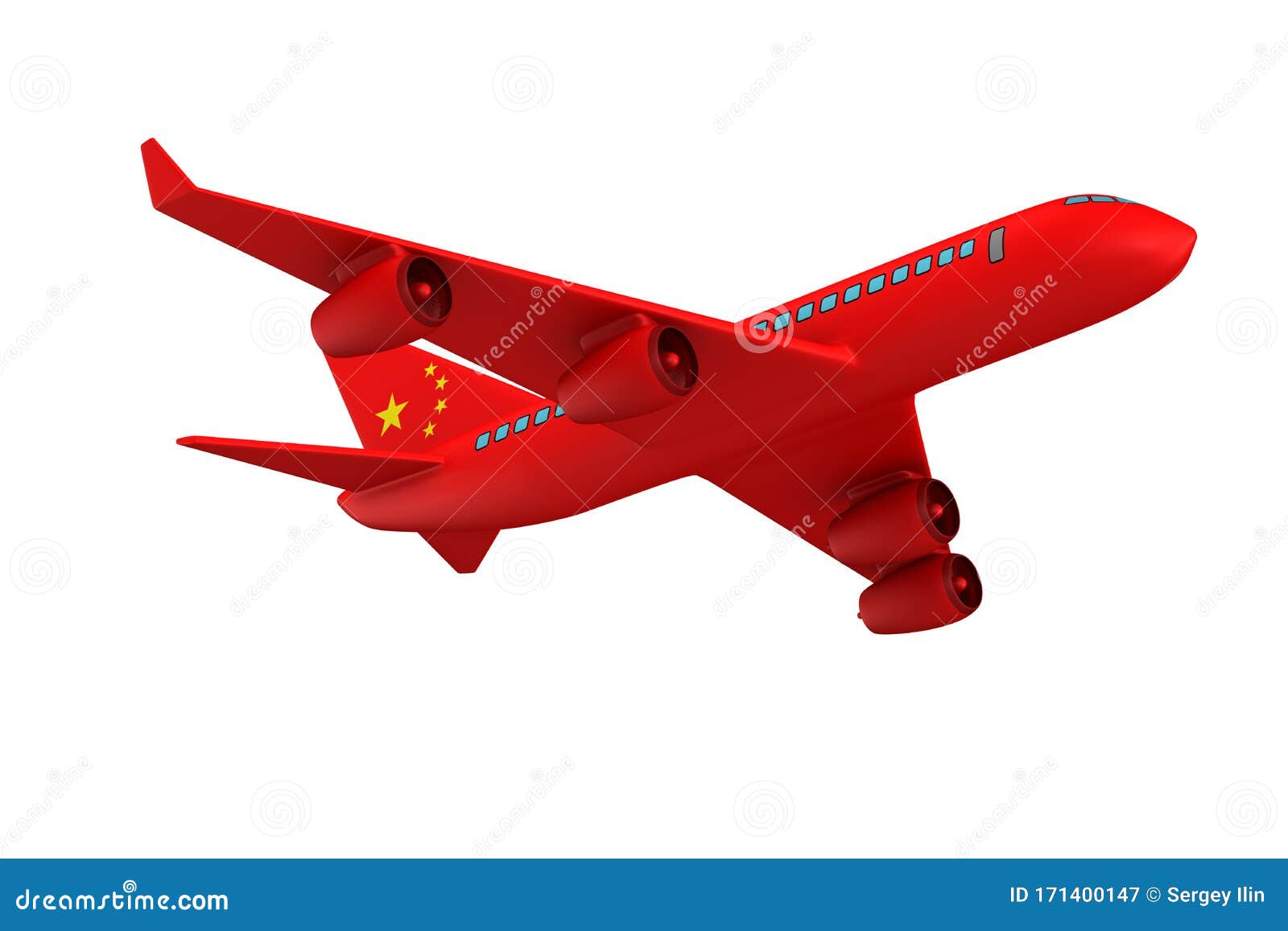 Chinese Airplane on White Background. Isolated 3D Illustration Stock