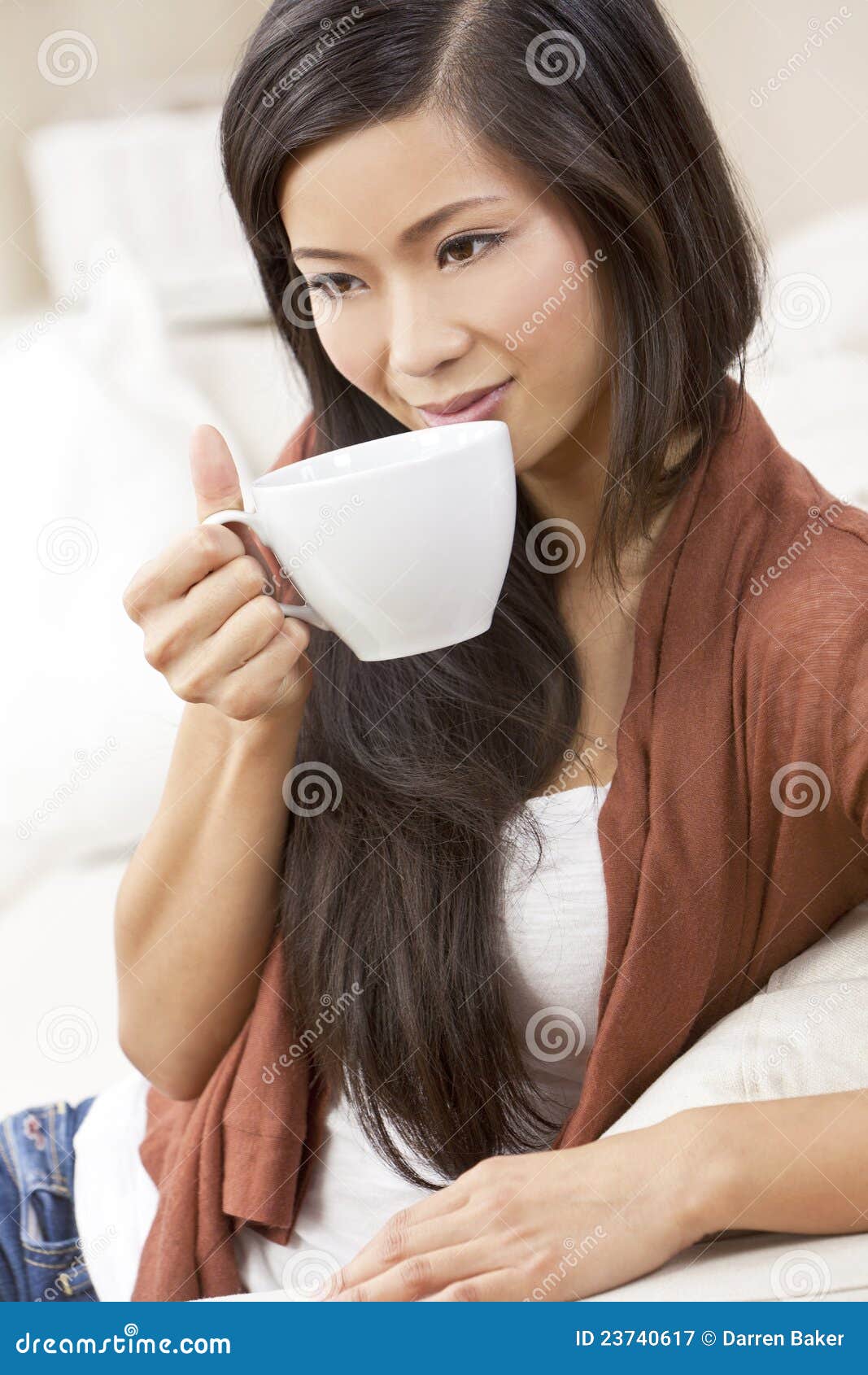 Chinese Asian Woman Drinking Tea or Coffee Stock Image Image of