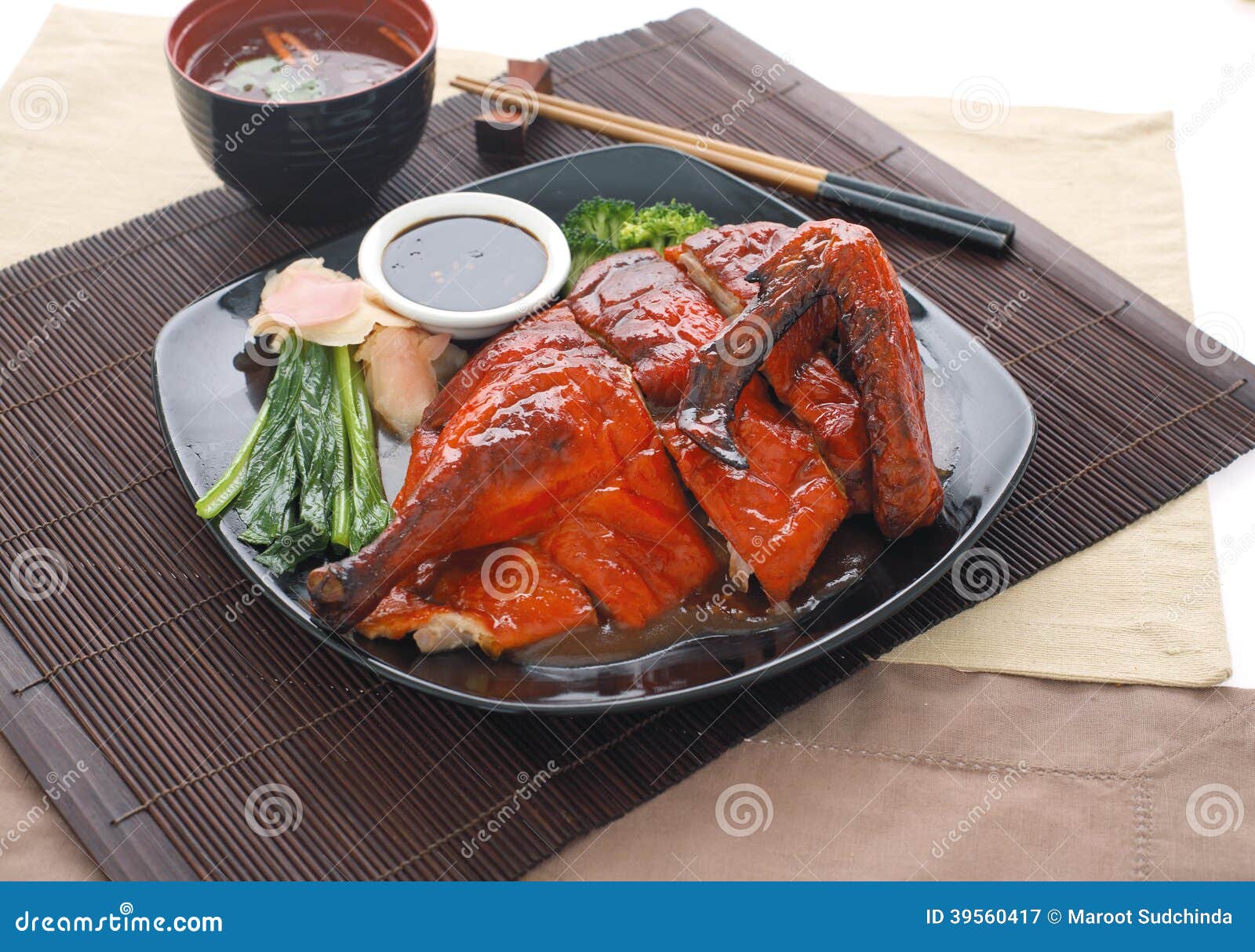 Chinese BBQ Roasted Duck stock image. Image of cook, green 39560417