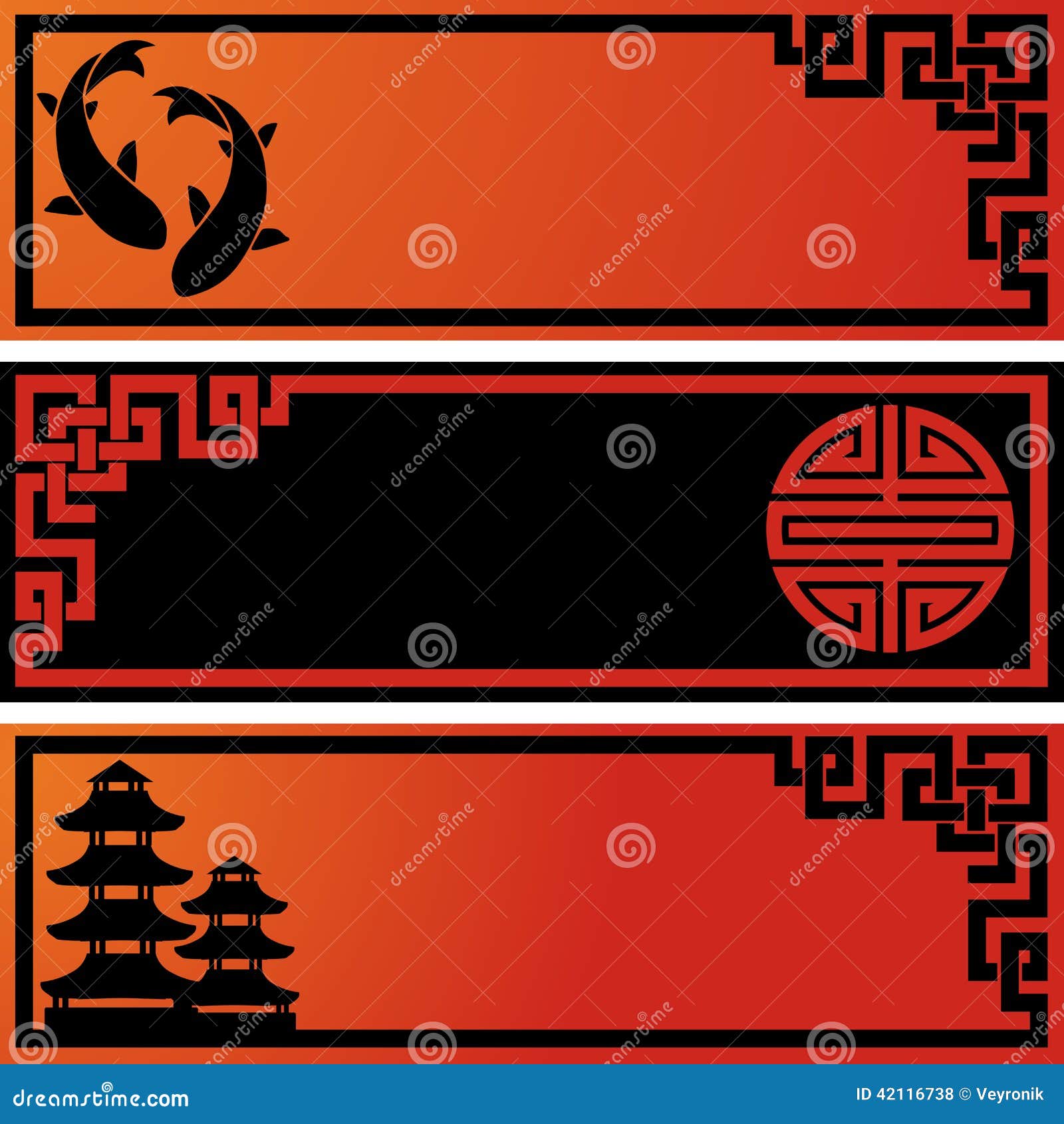 Chinese Black and Red Banners Stock Vector Illustration of background