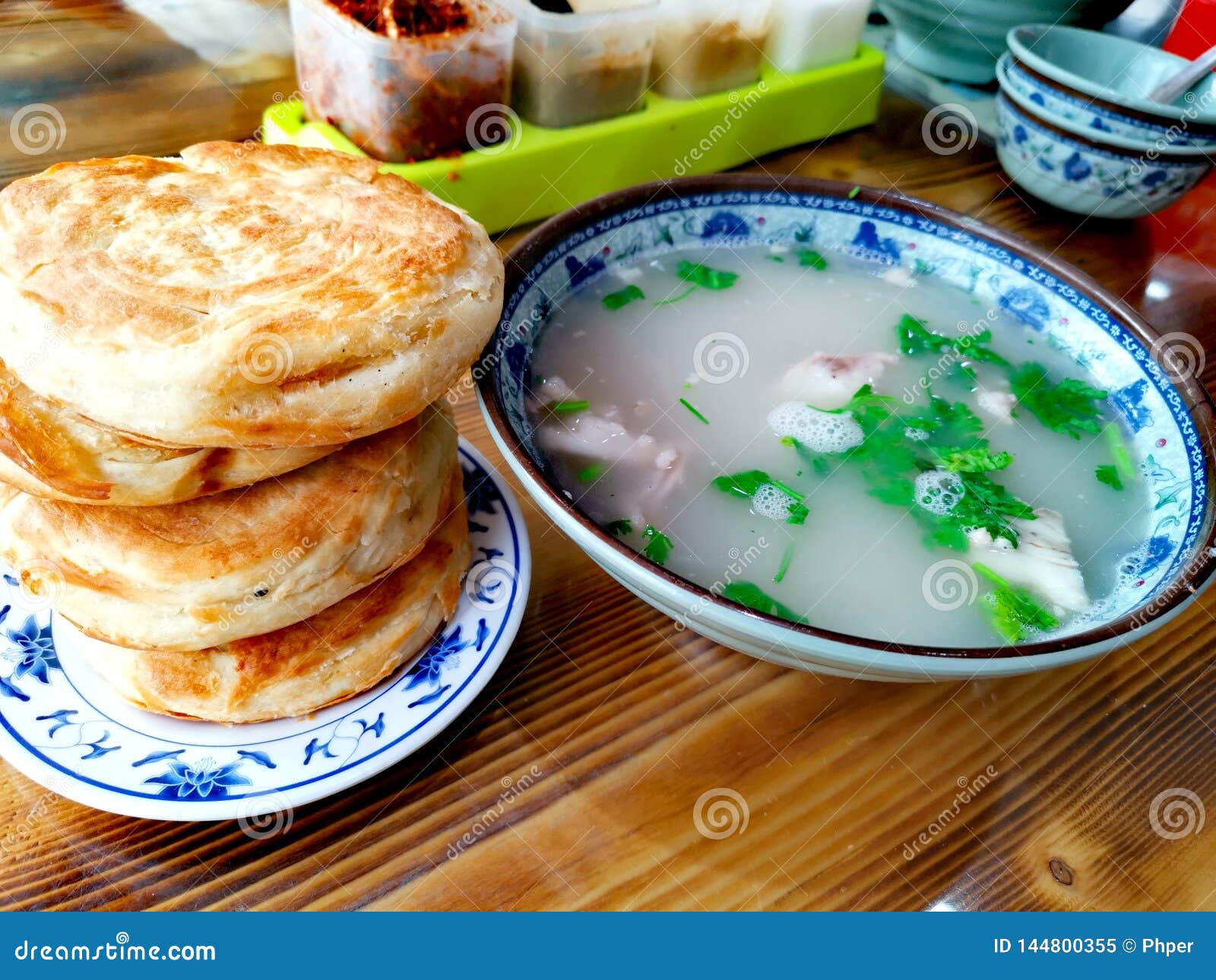 Chinese Breakfast Lamb Soup and Clay Oven Rolls Stock Image Image