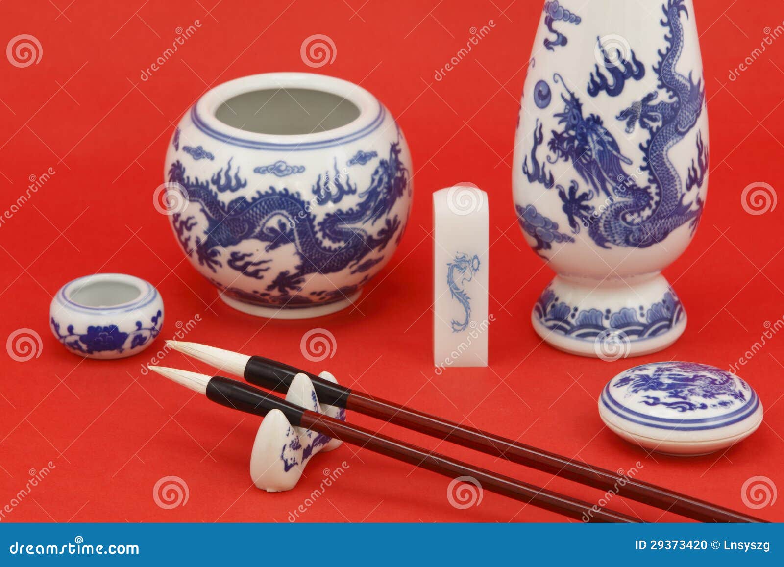 Chinese Calligraphy and Painting with Stationery Stock Photo Image of