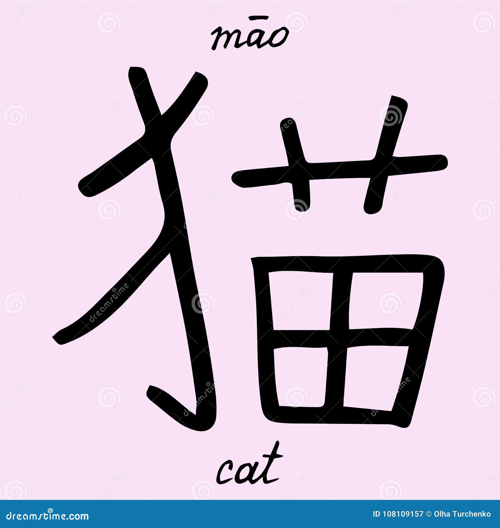 Chinese Character Cat With Translation Into English Stock Vector