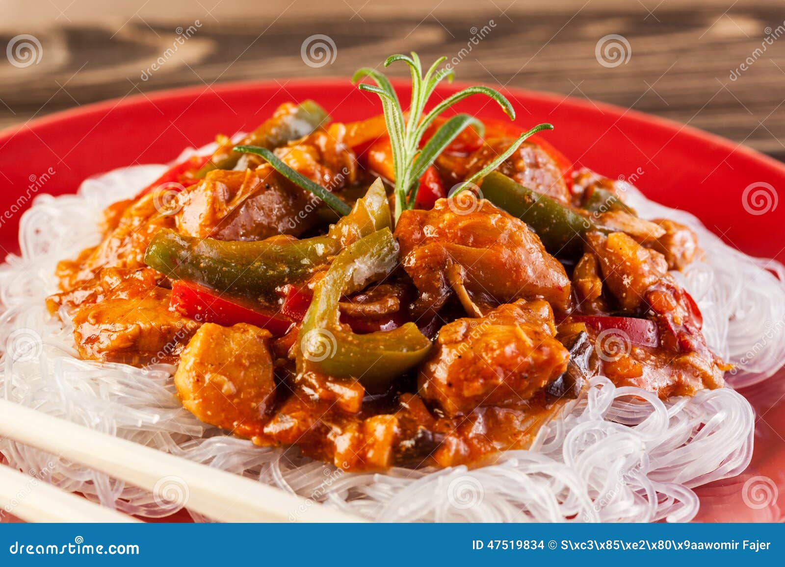 Chinese Chicken with Rice Noodles Stock Photo Image of pepper, sauce
