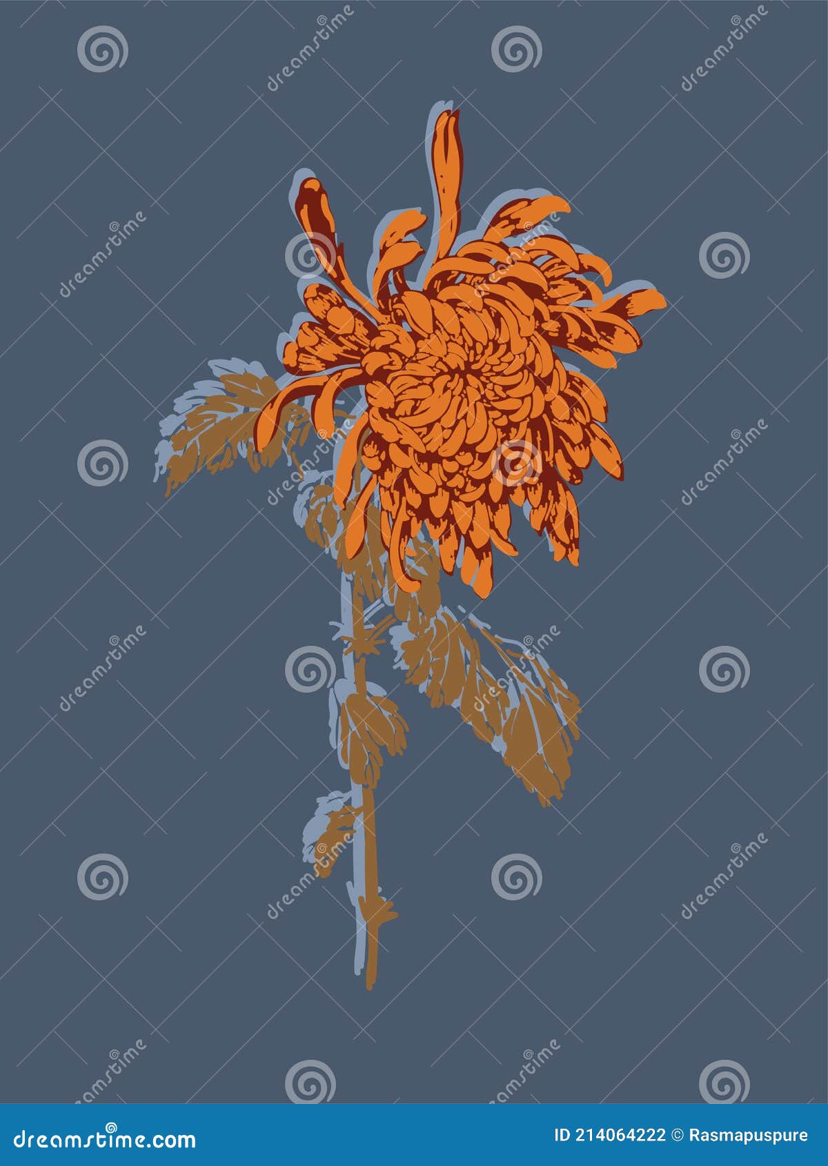Chinese Chrysanthemum. Ink Painting Vector Illustration CartoonDealer